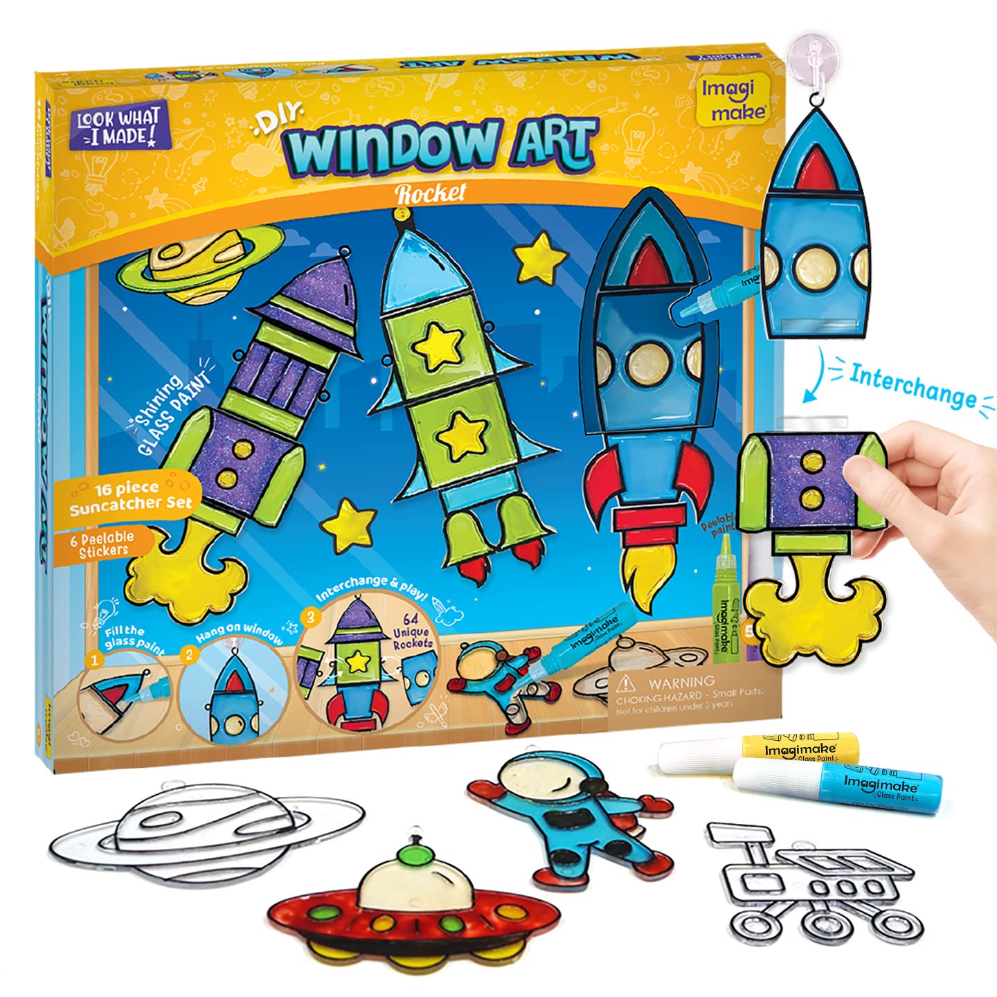 HotImagimake Window Art - Princess, DIY Mess-Free 16 Pieces Suncatcher Kit | Stained Glass Painting Craft Activity for Kids, Birthday Gift for Girls Ages 5,6,7,8,9,10,12 Years Old