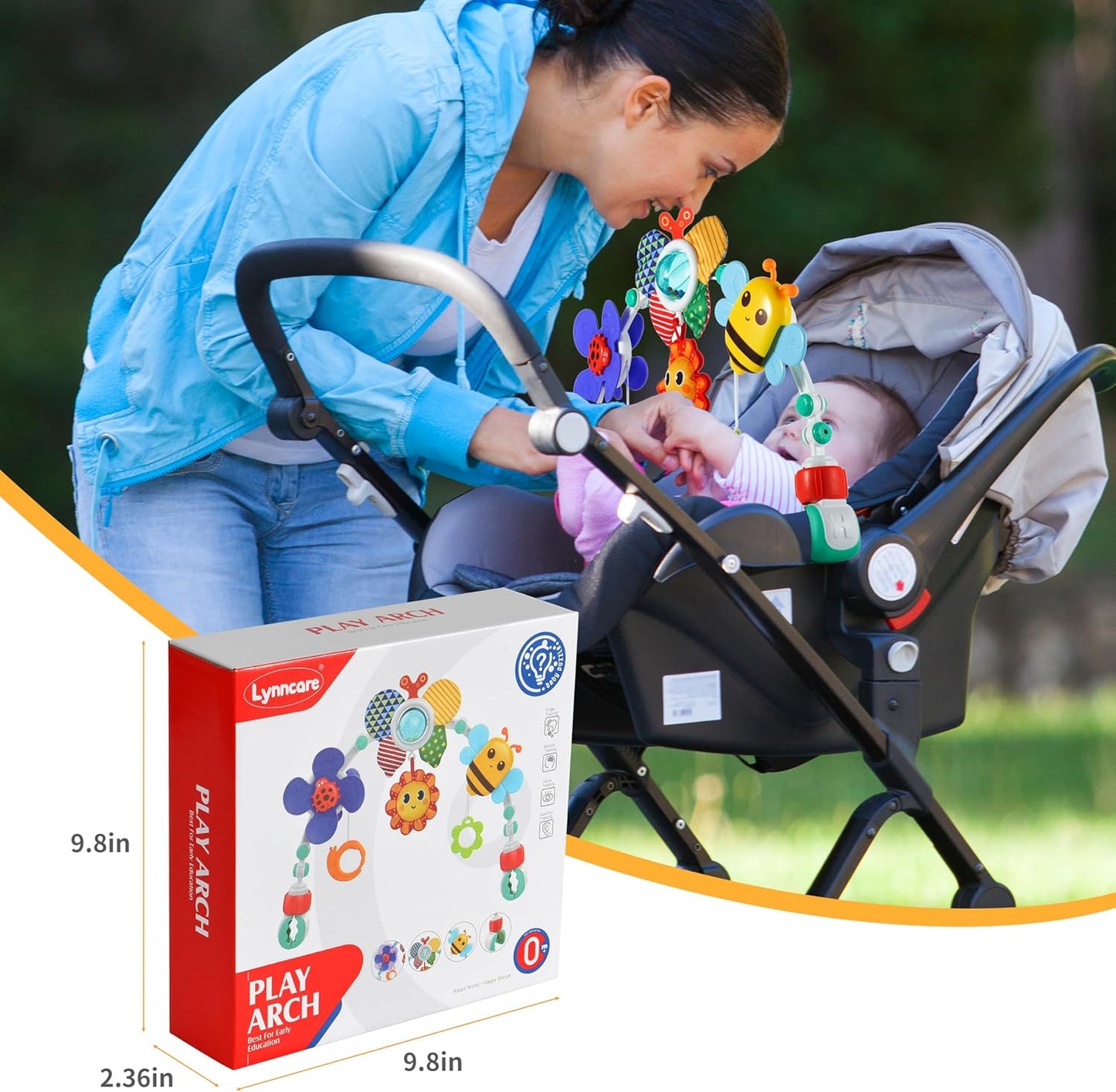 HotLynncare Adjustable Arch Bassinet Toys for Infant & Toddlers, Stroller Arch, Baby Crib Toys with Fascinating Hanging for Stimulating Baby’s Senses and Developing Motor Skills