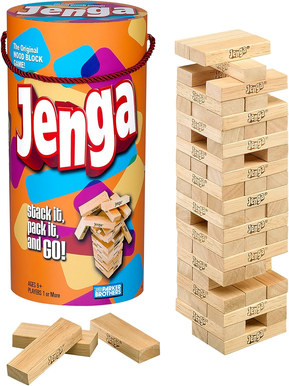 HotHasbro Gaming Jenga Wooden Blocks Stacking Tumbling Tower Game | Party Games for Kids & Families | Stocking Stuffers | Ages 6+ (Amazon Exclusive)