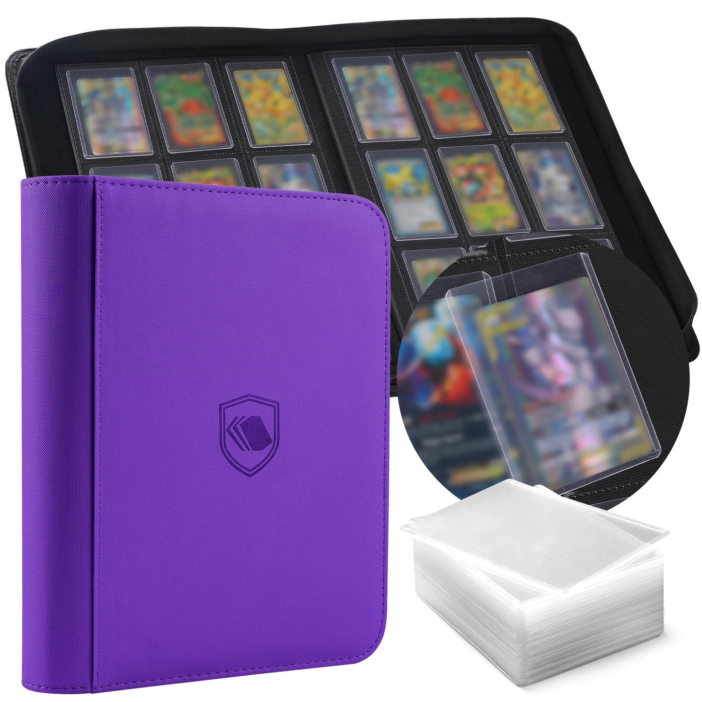 HotTop Loader Binder 9 Pocket, Holds 360 Toploaders, 100 Toploaders INCLUDED | Toploader Binder for 3" x 4" Rigid Toploaders, Trading Card Binder for TCG, MTG, Sport Cards, PU Leather Cover, Side Loading