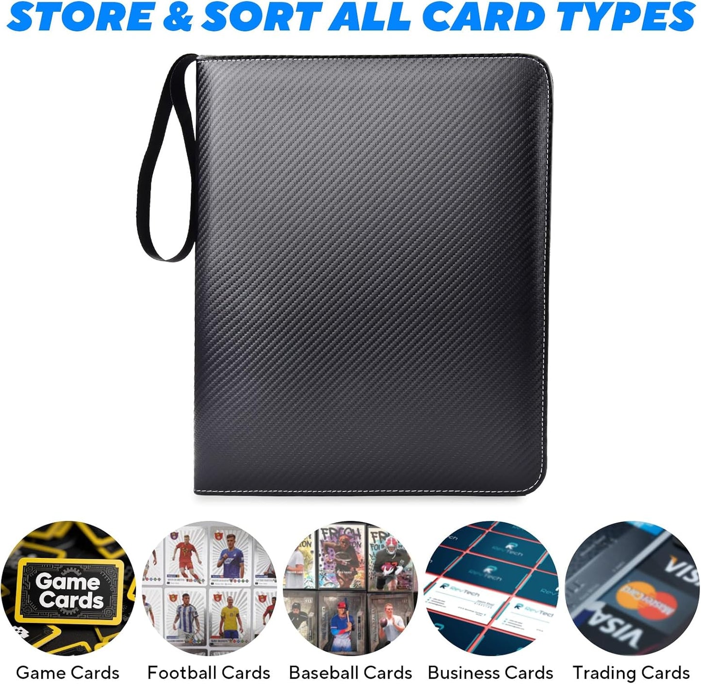 HotPortable 9-Pocket Trading Card Binder, Holds 1080 Cards with 60 Removable Double-Sided Sleeves, Baseball Card Binder Card Storage Organizer Album for Boys, Girls, Sports & Game Cards