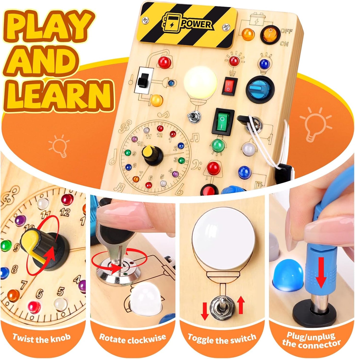 HotGrarain Busy Board for Toddlers - Montessori Educational Toy for 1-3 Year Old Boys & Girls | Travel-Friendly Sensory Learning Activity | Ideal for Kids with Autism(Clocks Busy Board)