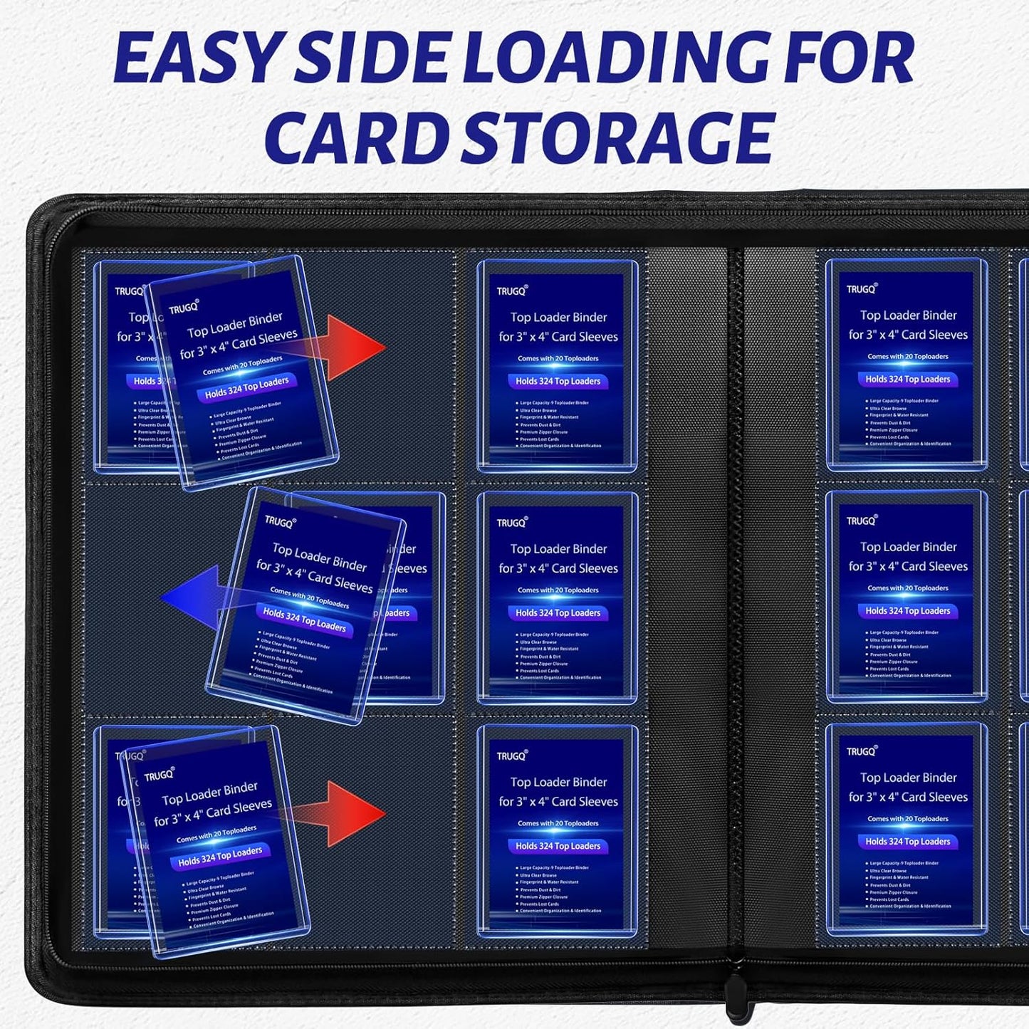 HotToploader Binder Holds 324 Toploaders - 20 Toploaders|Waterproof PU Leather + Anti-Yellowing PP Inserts | Ridge Tab Sorting Portable top loader binder for cards(For Sports/Game Cards)