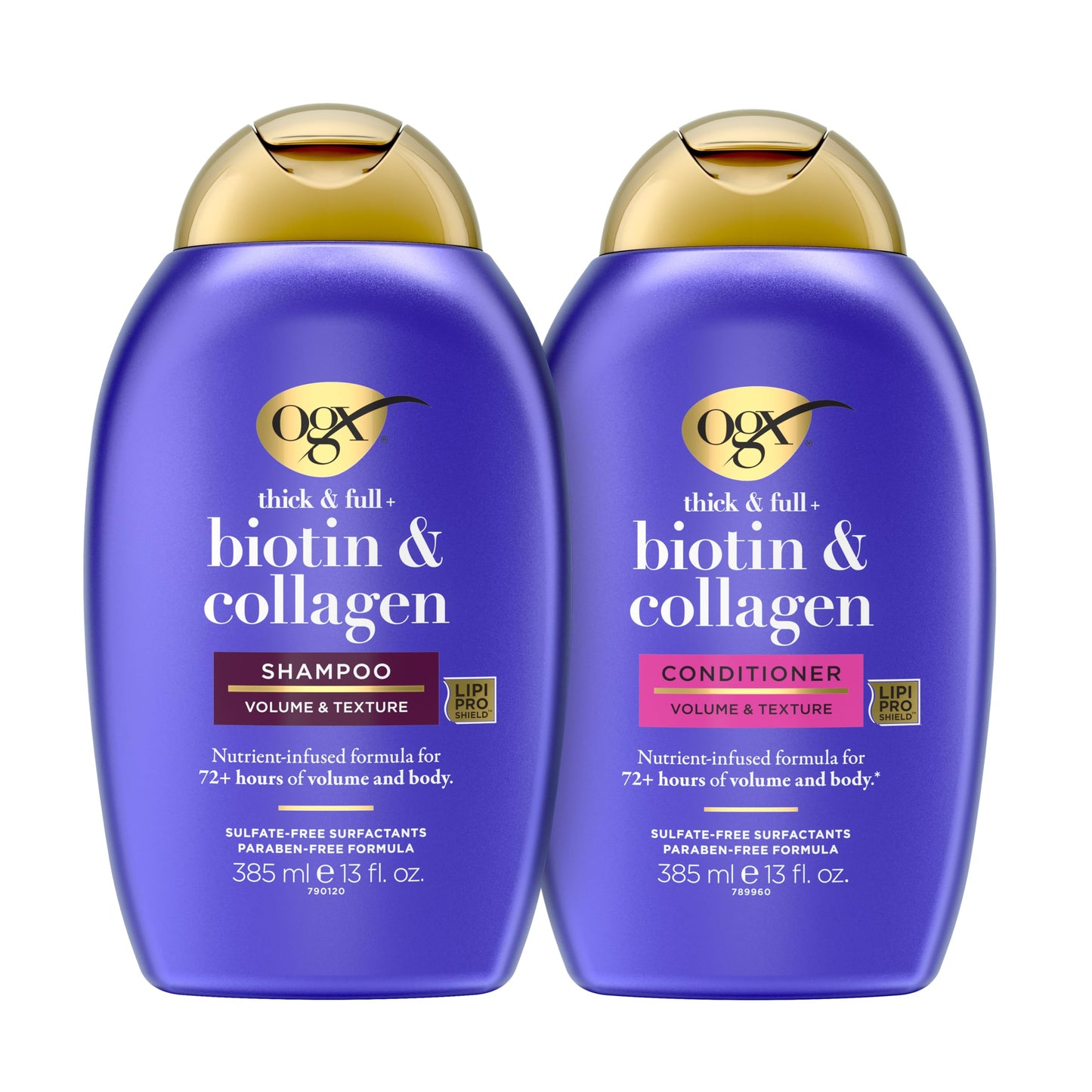 HotOGX Thick & Full + Biotin and Collagen for Hair Volume & Body, Sulfate Free Volumizing Shampoo & Conditioner Set for Fine & Thinning Hair, Nutrient-Infused, Vitamin B7, 13 fl oz, 2 Pack