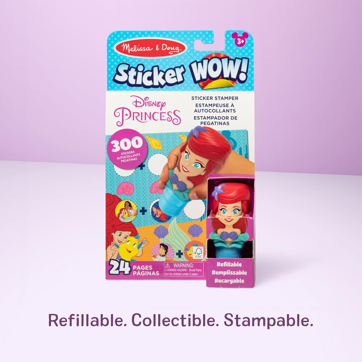 HotMelissa & Doug Sticker Wow!™ 24-Page Activity Pad and Sticker Stamper, 300 Stickers, Arts and Crafts Fidget Toy Collectible Character – Disney Princess Ariel - for Kids Ages 3+ - FSC Certified