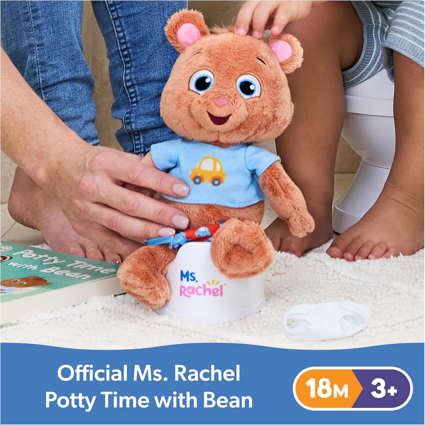 Hot Ms. Rachel Potty Time with Bean, 11” Plush Teddy Bear with Play Toilet & Accessories, Toddler Toys for Girls & Boys for Ages 18 Months to 3+