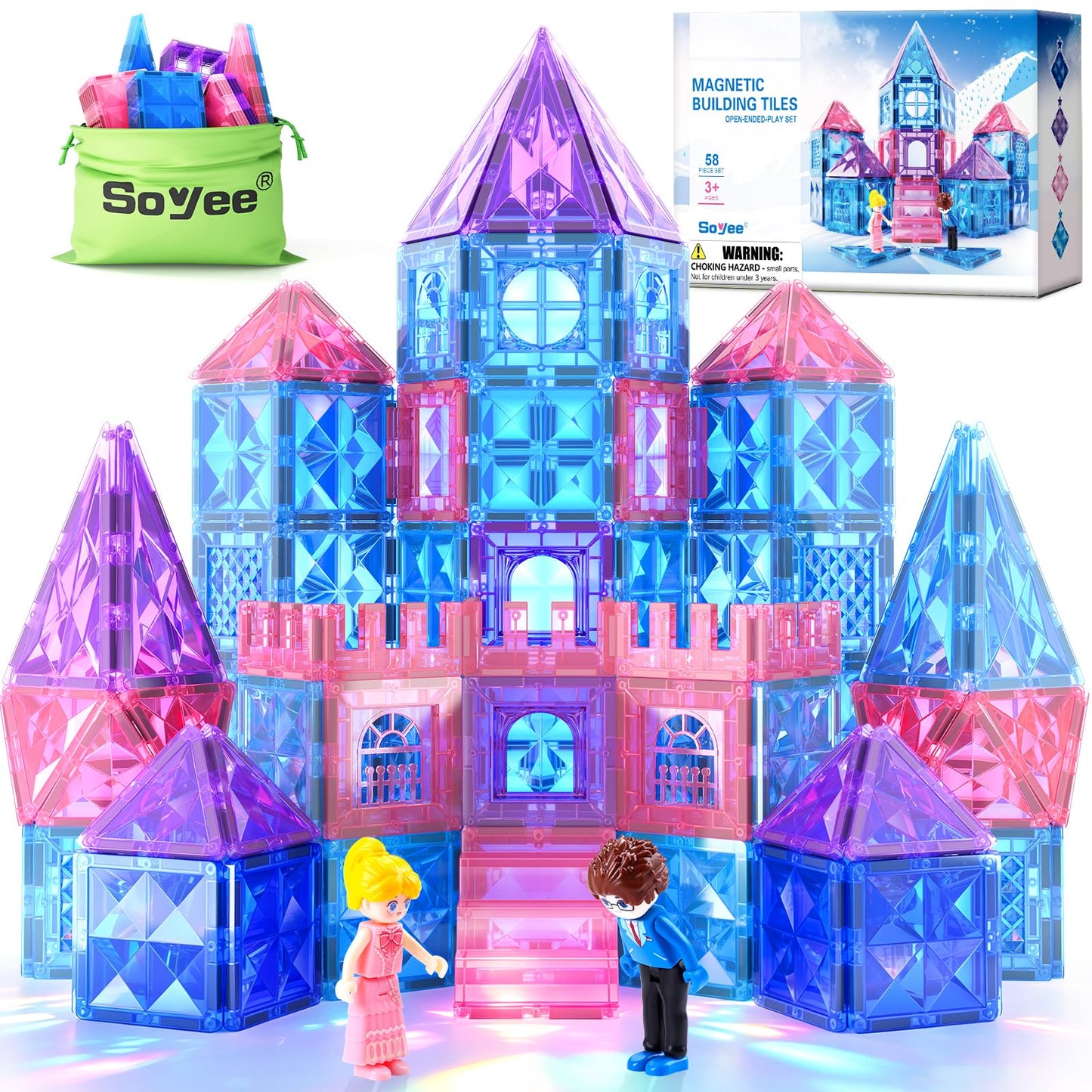 Hot Diamond Magnetic Building Blocks for Kids - Princess Castle Magnetic Tiles Toys for 3-8 Year Old Girls & Boys - 3 4 5 6 Year Old Girl Birthday Xmas Gifts - STEM Educational Toys for Creative Play