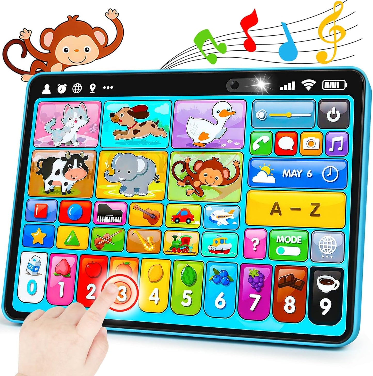 Hot Peacurh Trilingual Learning Toy Tablet with Music & Sound, Montessori Speech Musical Therapy Toys, Gifts for Boy, Girl, Baby, Toddler, for Age 1, 2, 3 Year Old (12-18 Months)
