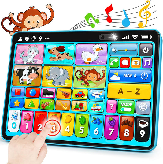 Hot Peacurh Trilingual Learning Toy Tablet with Music & Sound, Montessori Speech Musical Therapy Toys, Gifts for Boy, Girl, Baby, Toddler, for Age 1, 2, 3 Year Old (12-18 Months)