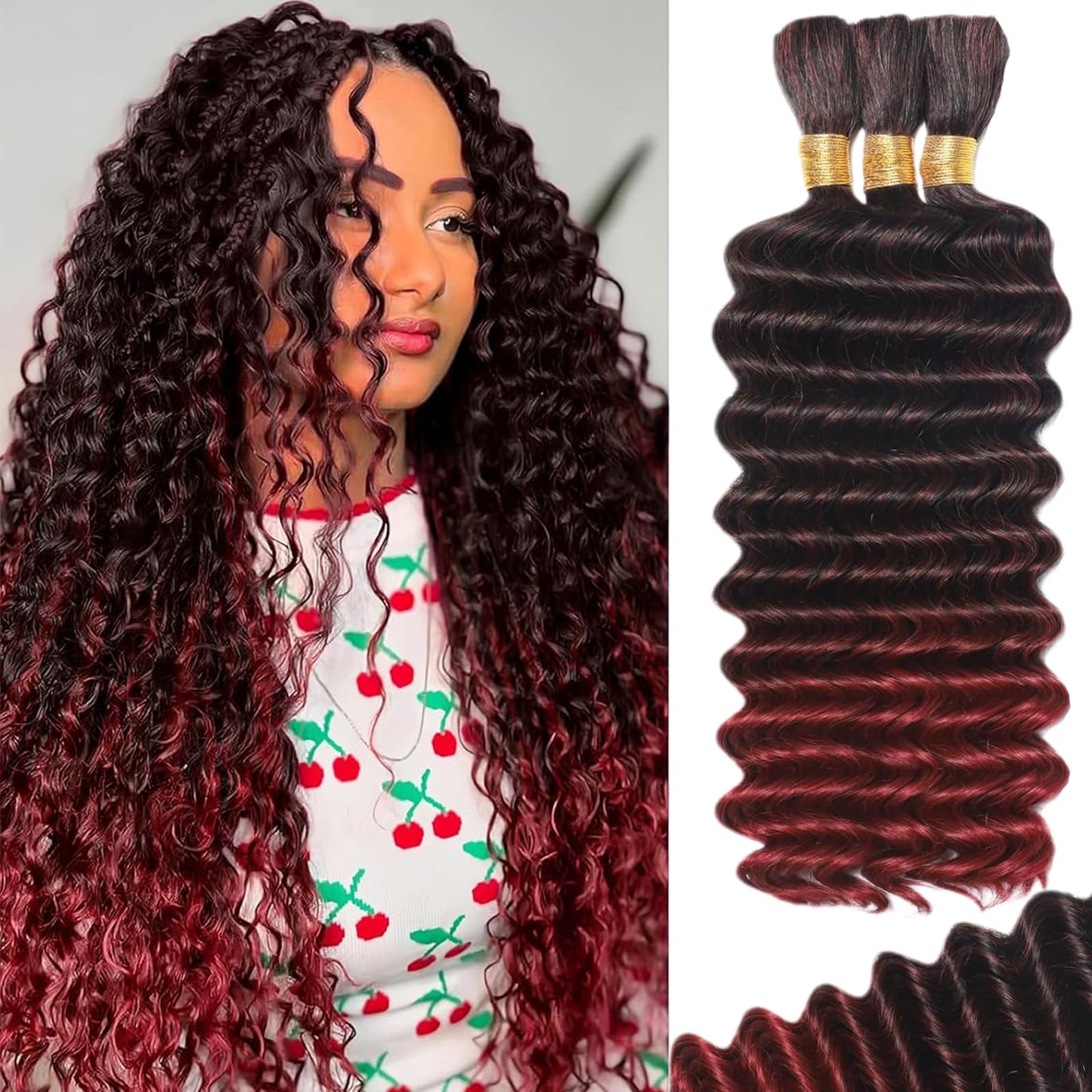 HotMOTFIN Human Braiding Hair for Boho Braids 20 Inch Curly Wave Bulk Bundles | 110g Boho Hair for Braiding, 12A 100% Virgin, Long-lasting, Tangle Free, Deep Wave, Knotless Bohemian Braid, Natural Color