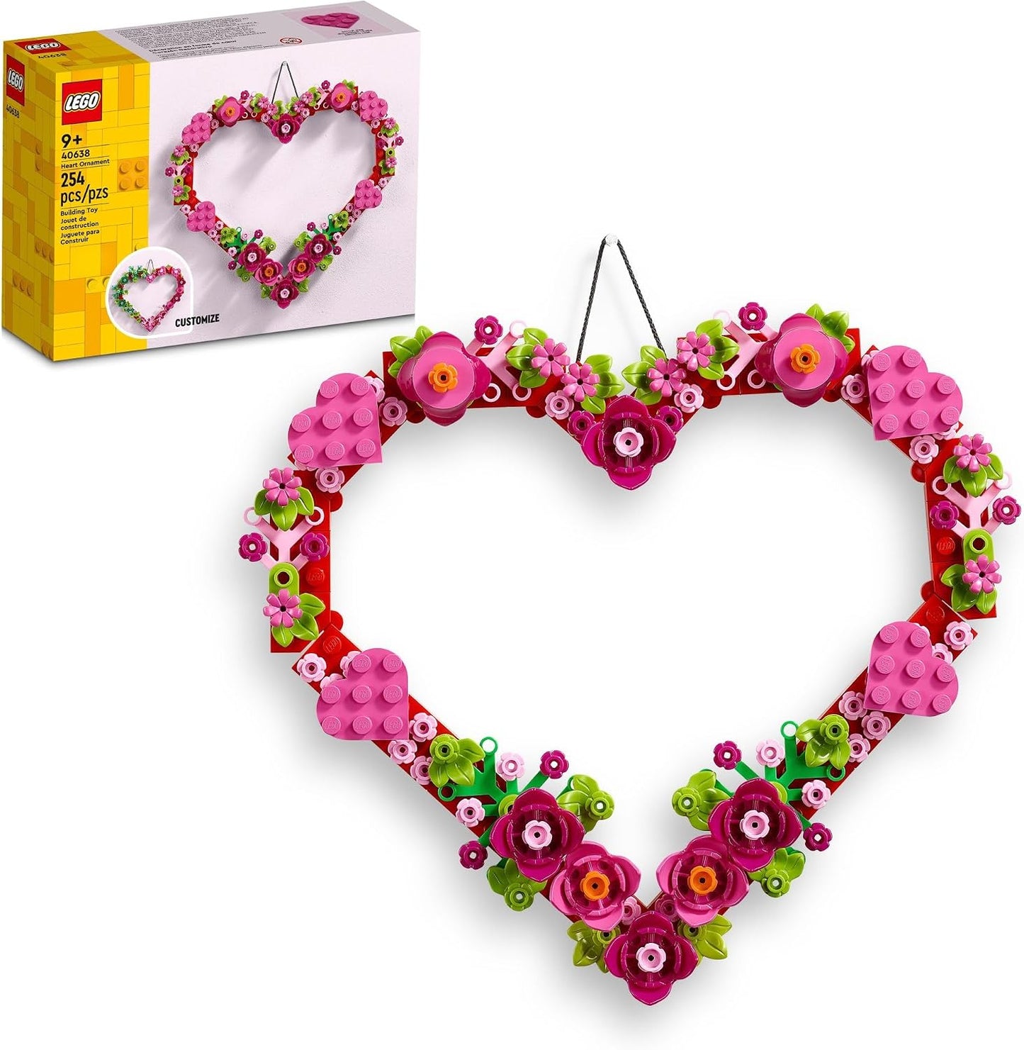 HotLEGO Heart Ornament Building Toy Set - Fun Arts and Crafts Idea for Girls and Boys, Ages 9+ - Display on The Wall as Home Decoration - Gifts for Kids - 40638