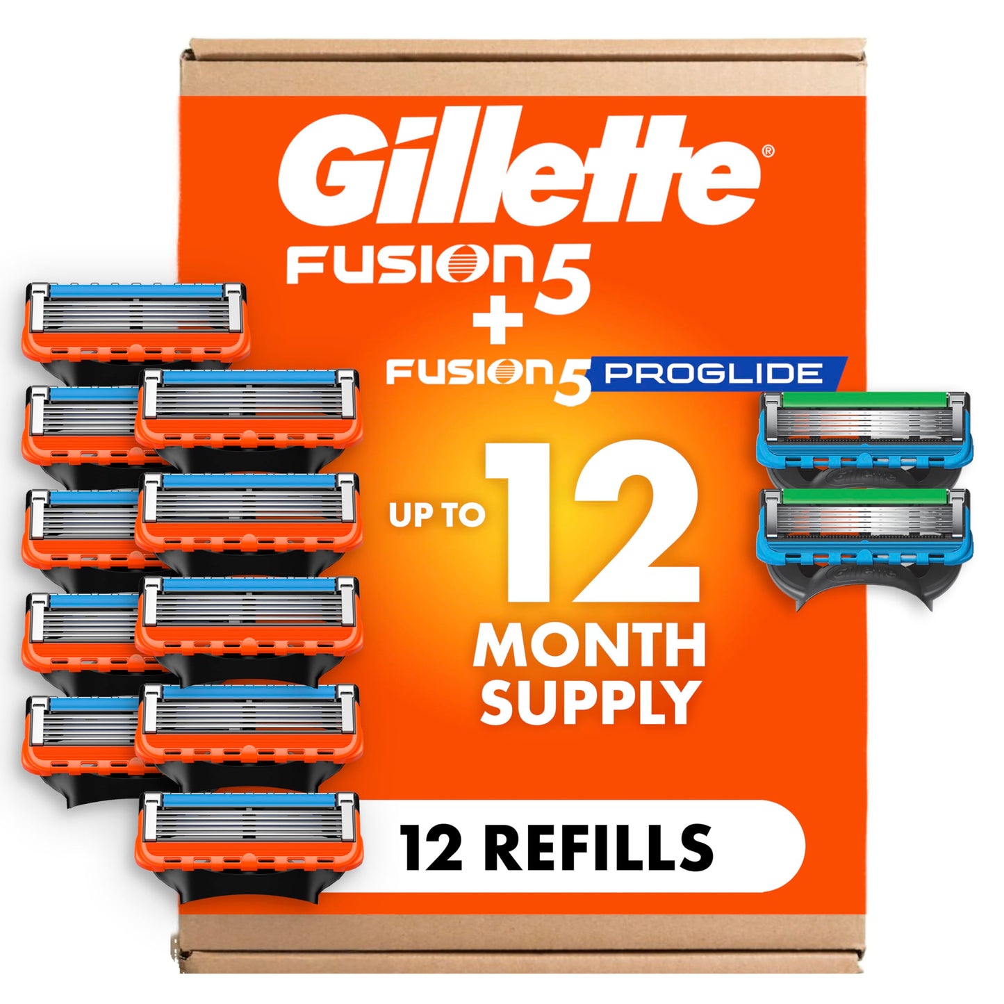 HotGillette Fusion5 and ProGlide Men's Razor Blade Refills, 5-Blade Cartridges, Variety Pack, 12 Count