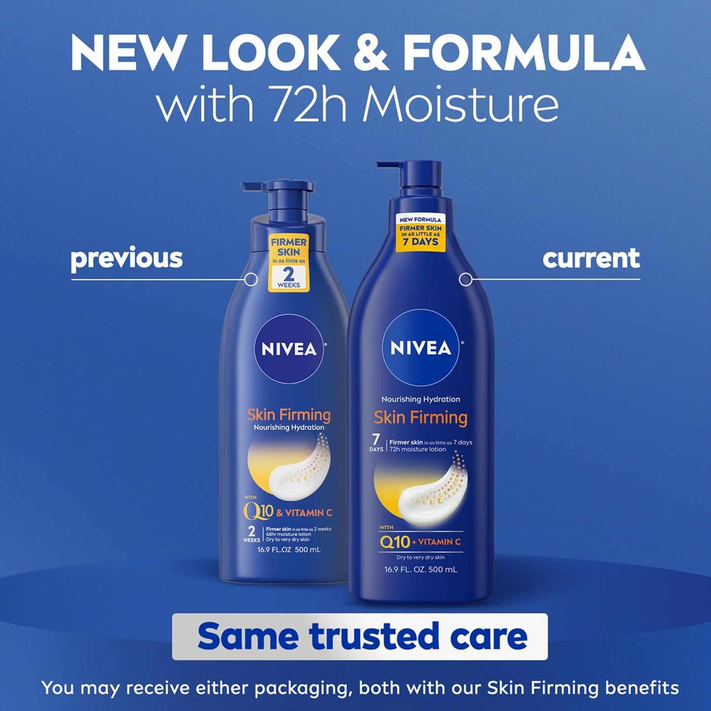 HotNIVEA Nourishing Hydration Skin Firming Body Lotion with Q10 and Vitamin C, 72-Hour Body Moisturizer for Dry to Very Dry Skin, 16.9 Fl Oz Pump Bottle