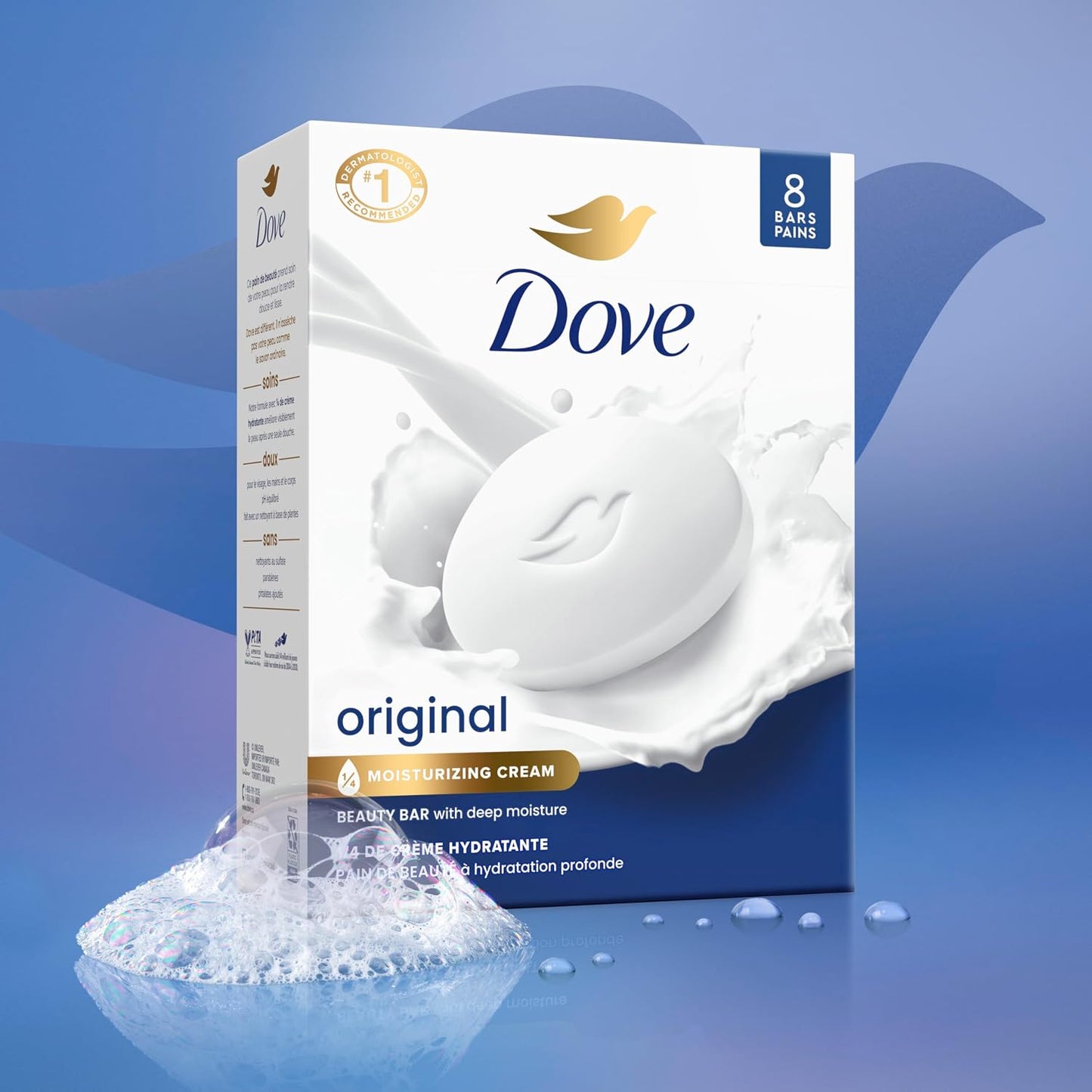 HotDove Beauty Bar Soap Original 8 Count for Soft, Smooth Skin, with 1/4 Moisturizing Cream 3.75 oz