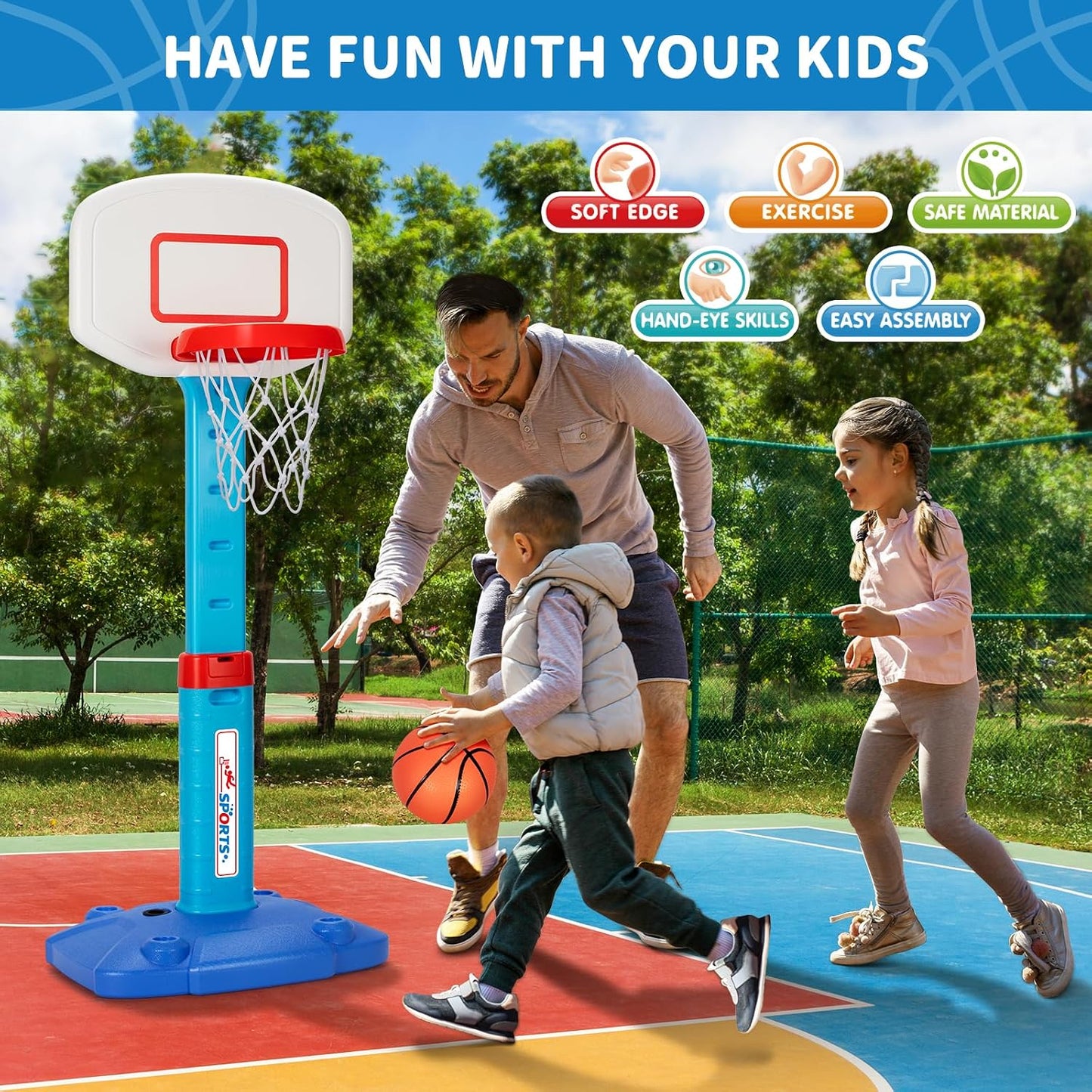 HotToddler Basketball Hoop Indoor for Age 1-3, Adjustable Kids Basketball Hoops, Mini Basketball Hoop with 3 Balls for Outdoor Poolside, Birthday Christmas Sport Toys Gift for Baby Boys Girls Age 1 2 3 4