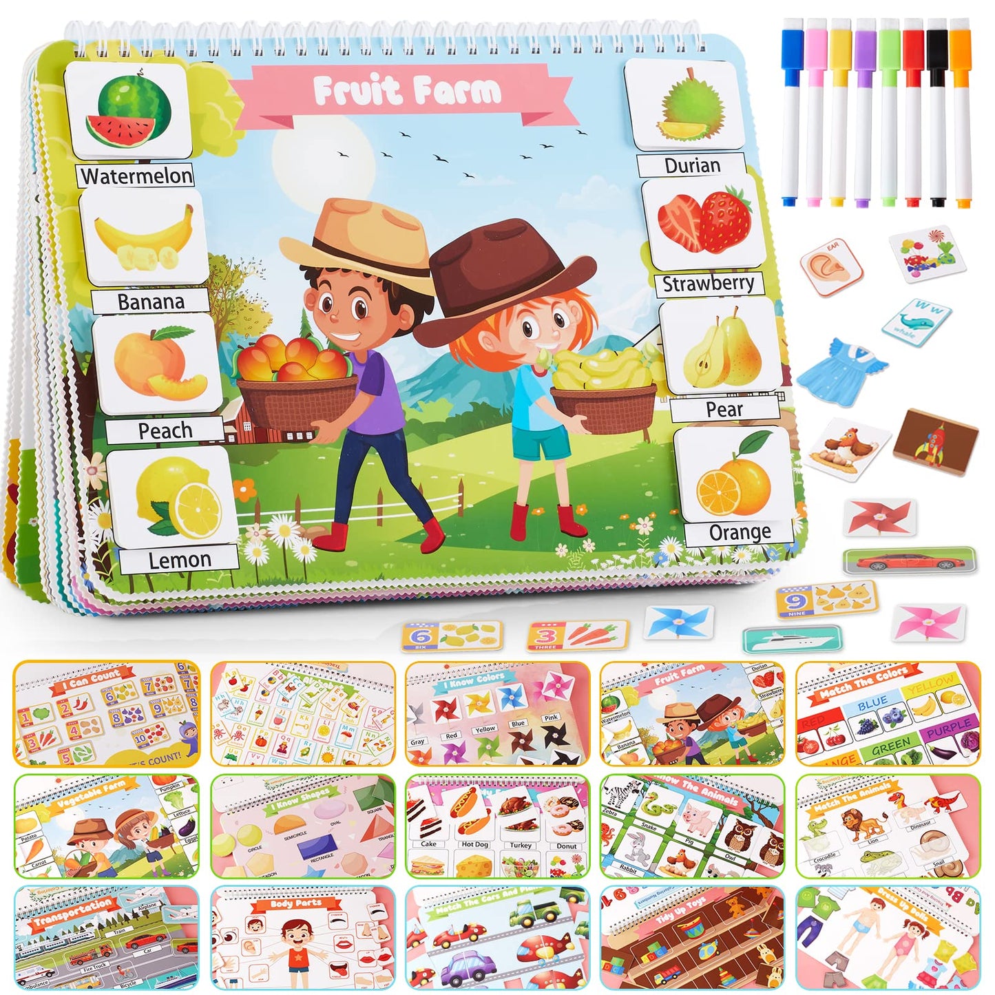 HotHuijing Montessori Preschool Learning Activities Busy Book - Workbook Activity Binder / Toys for Toddlers, Autism Learning Materials and Tracing Coloring Book
