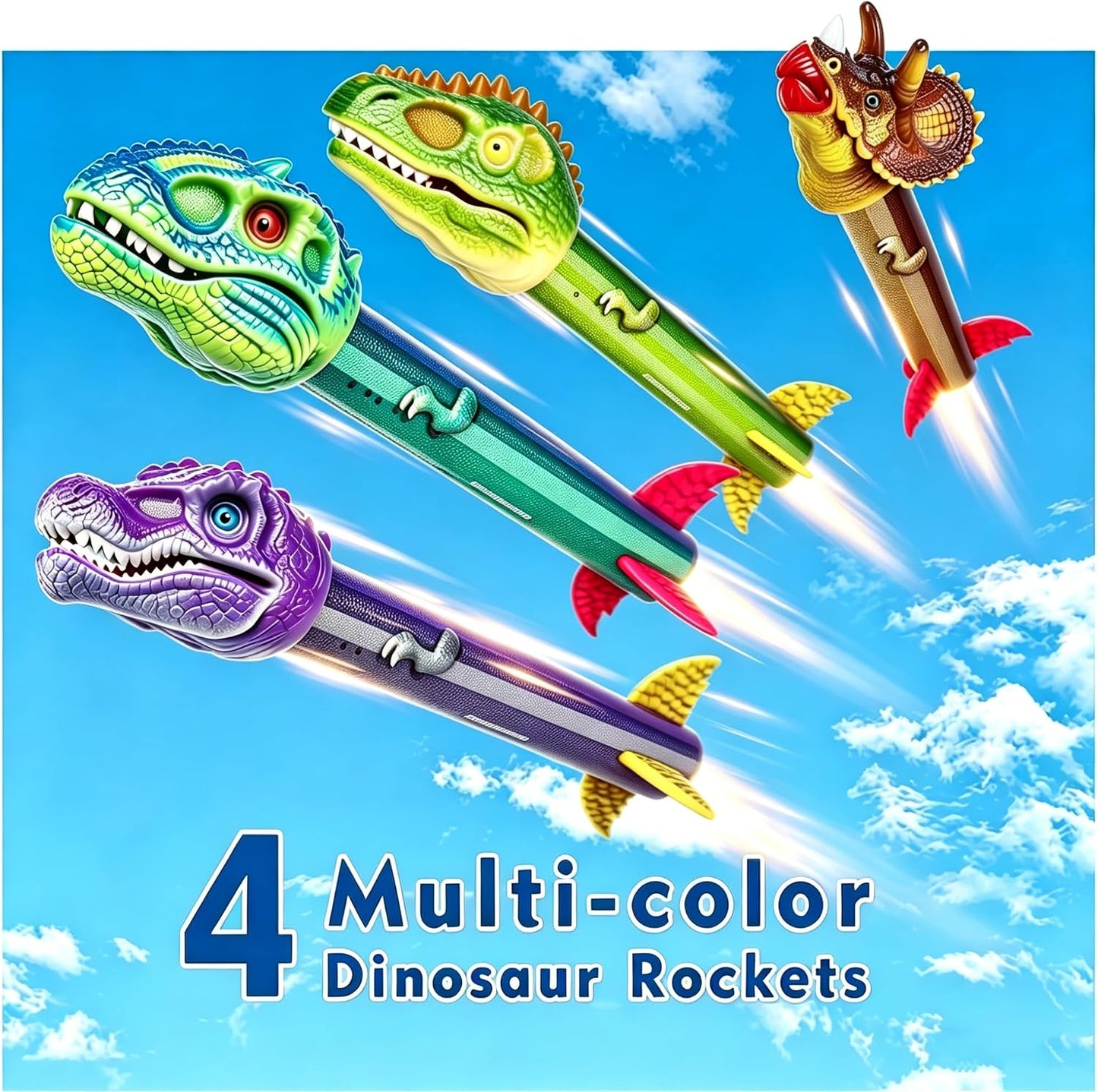 Hot Gizzjoy Dinosaur Toy Rocket Launcher for Kids - Launch Up to 100 Ft, 4 Rockets, Outdoor Outside Toys for Kids, Dinosaur Toys, Birthday Gifts for 3 4 5 6 7 8-12 Year Old Boys Girls