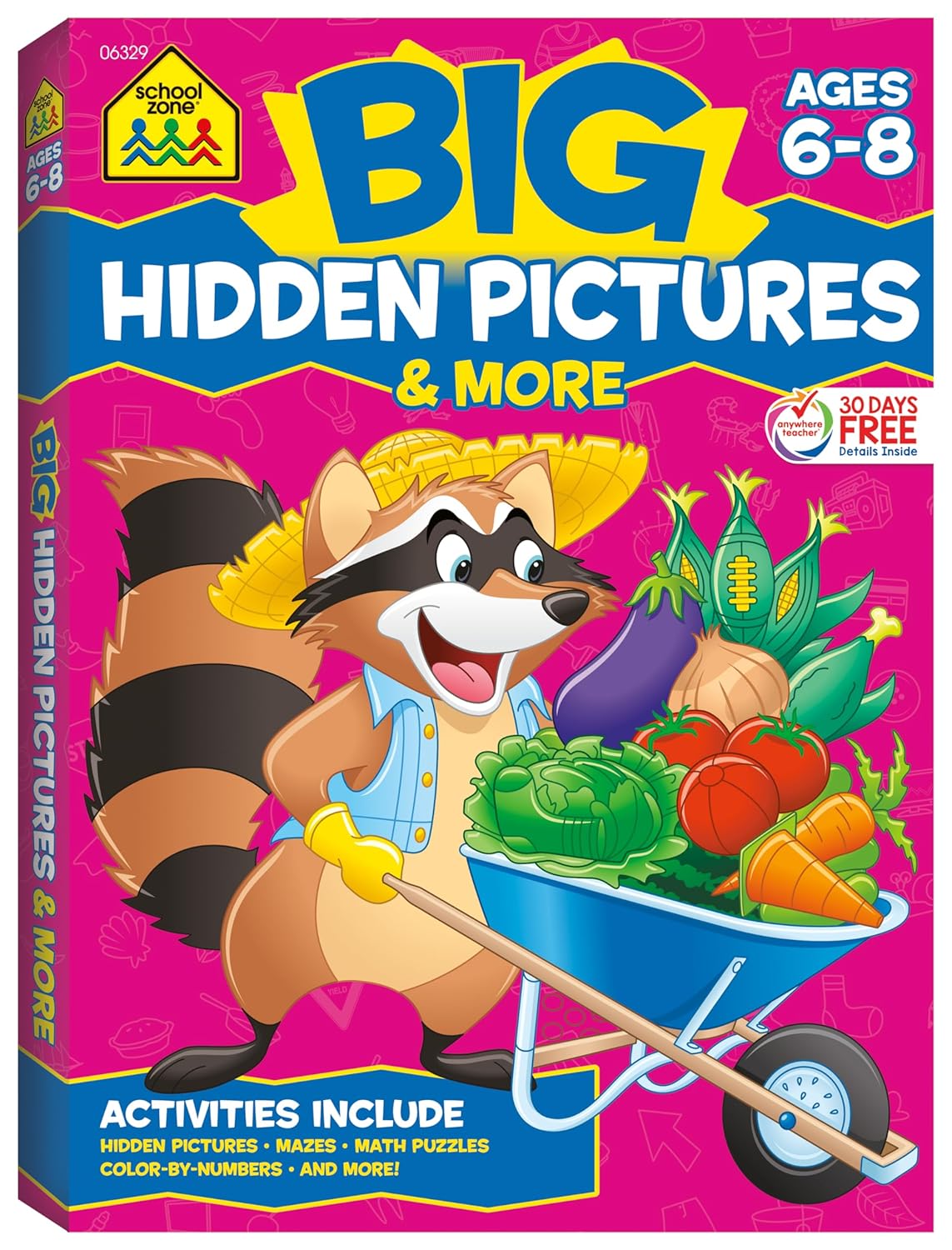 Hot School Zone Big Hidden Pictures & More Workbook: 320 Pages, 1st Grade, 2nd Grade, Search & Find, Picture Puzzles, Hidden Objects, Mazes, Ages 6 to 8