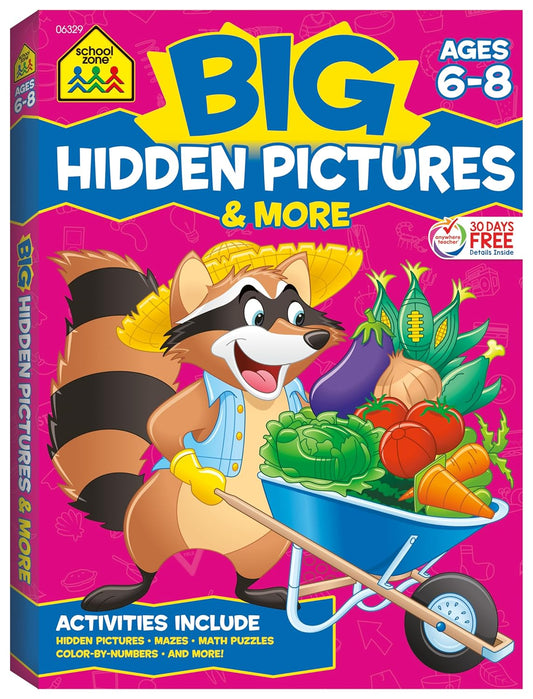 Hot School Zone Big Hidden Pictures & More Workbook: 320 Pages, 1st Grade, 2nd Grade, Search & Find, Picture Puzzles, Hidden Objects, Mazes, Ages 6 to 8
