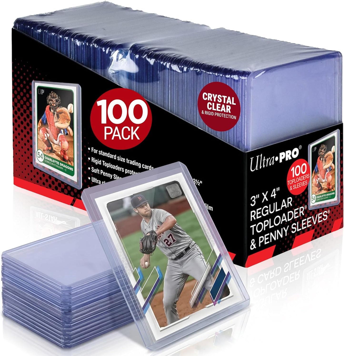 HotUltra Pro Toploaders and Card Sleeves Bundle – 3" x 4" Clear Regular Toploaders & Soft Penny Sleeves for Standard Size Cards – Hard Plastic Card Protectors for Collectible Trading Cards – 100 Pack