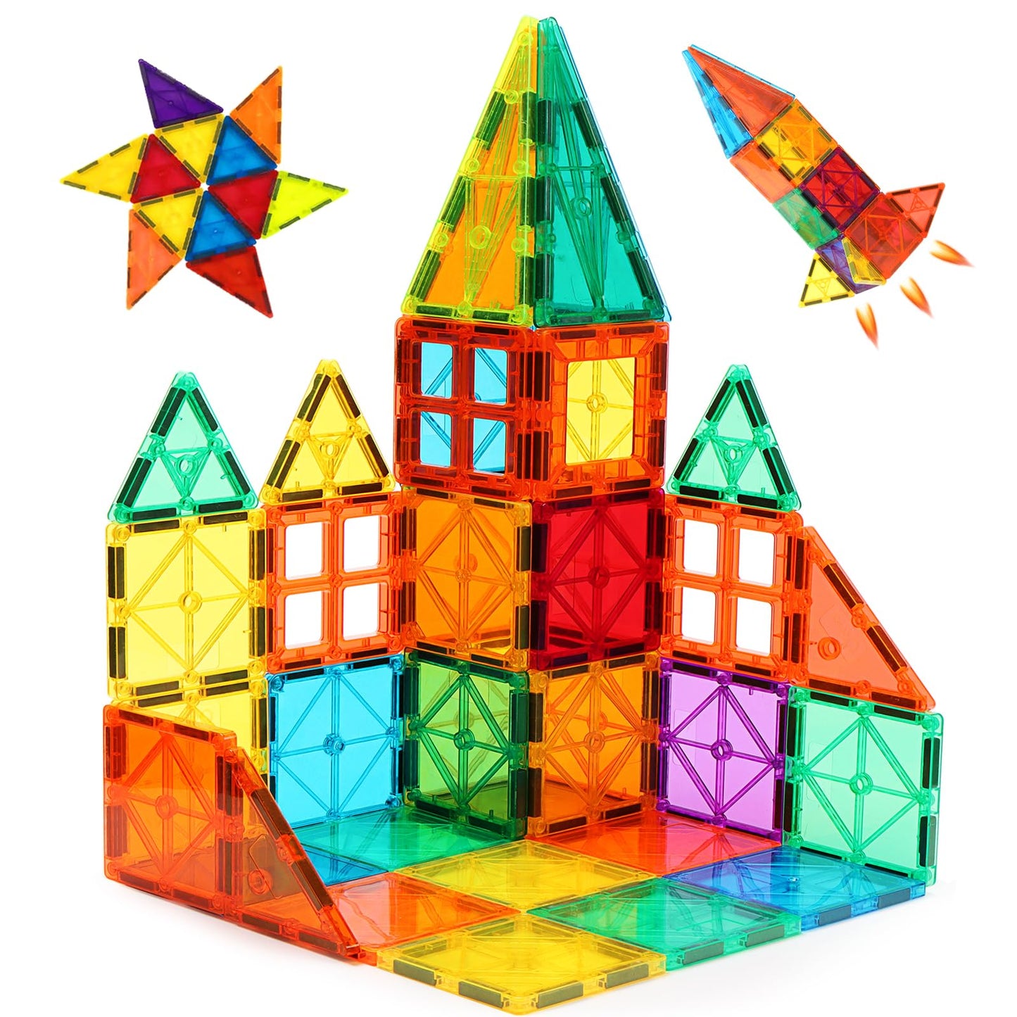 HotFNJO Magnetic Tiles, 110PCS Magnet Building Set, Magnetic Building Blocks, Construction STEM Learning and Playing Toys for Kids, Montessori Toy for Preschool Boys Girls