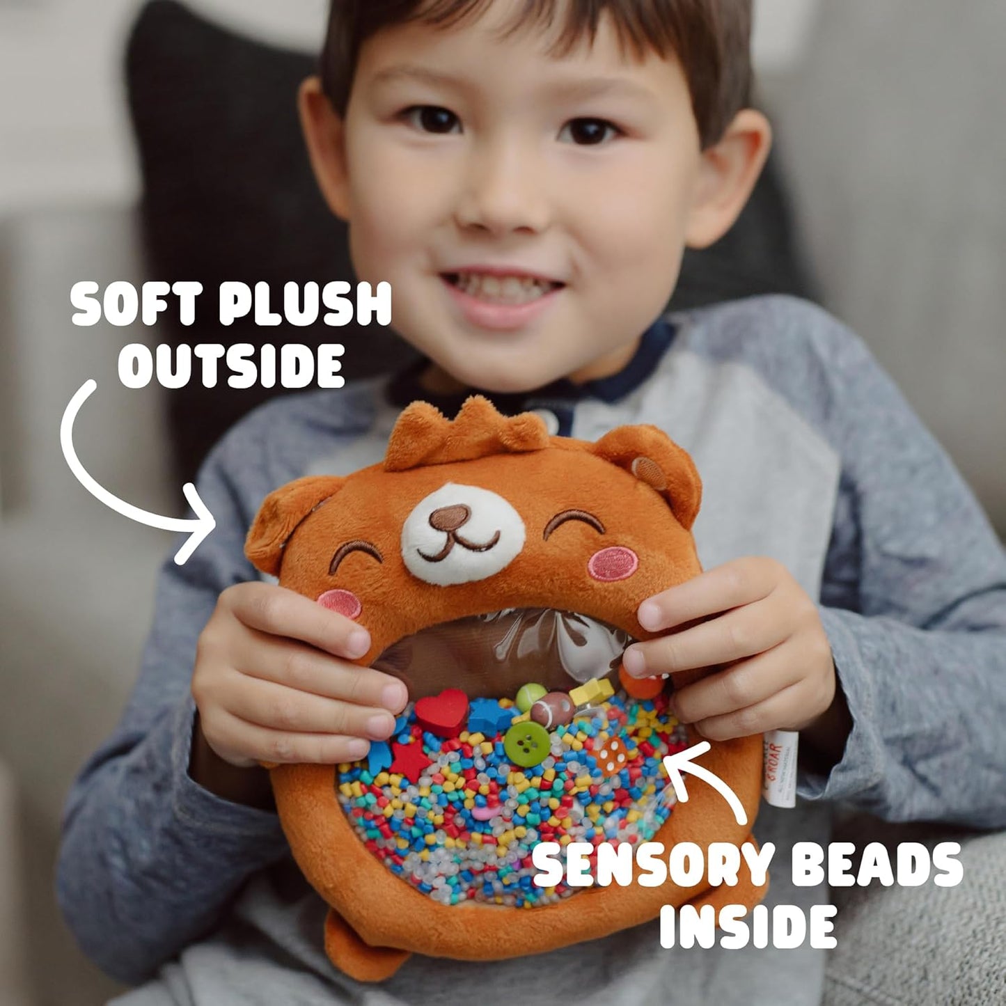 Hot Chuckle & Roar Sensory Seek & Find Scavenger Hunt Bear – Plush Travel Toy with Hidden Objects, 40 No-Reading Challenge Cards, Sensory Activity for Focus & Calm, Toddler Gift Ages 3+