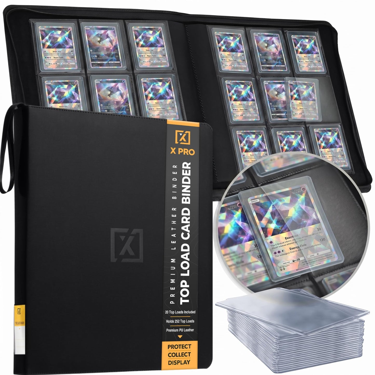 Hot X PRO Top Load Card Binder - Compatible with Top-loading Card Cases - Fits 252 | 20 Premium Loaders Included | 9-Pocket Ringless Double-Sided Pages | Premium Storage for TCG & Sports Cards