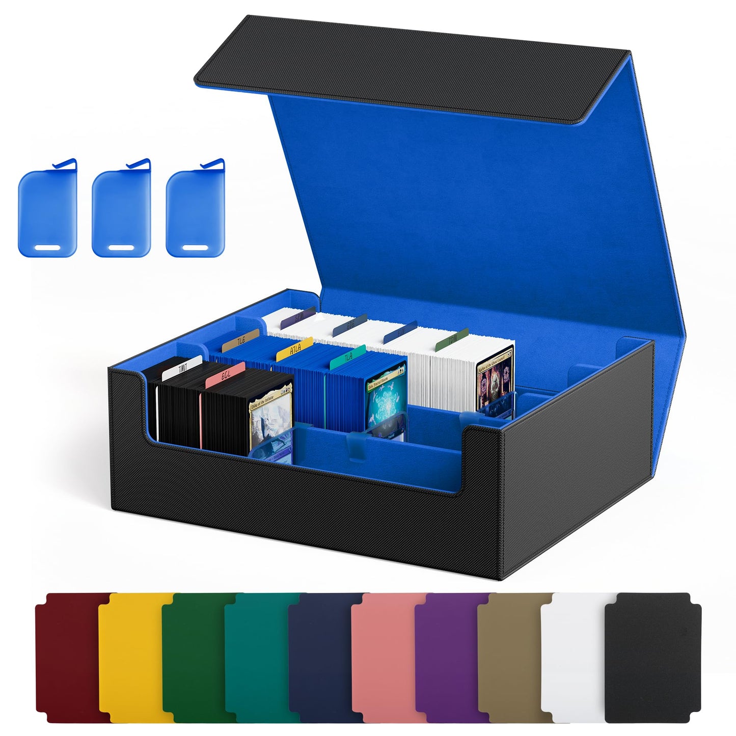 Hot UAONO Trading Card Storage Box, Holds 1800 Sleeved Cards with 10 Dividers & 3 Stoppers, Magnetic Closure PU Leather Card Case for MTG, PTCG, YGO, Sports Cards (Black)