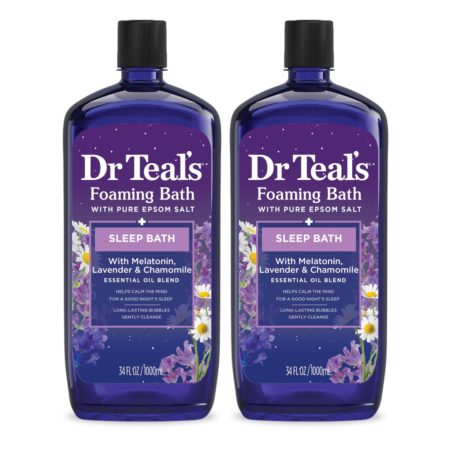 HotDr Teal's Foaming Bath with Pure Epsom Salt, Soothe & Sleep with Lavender, 34 fl oz (Pack of 2)