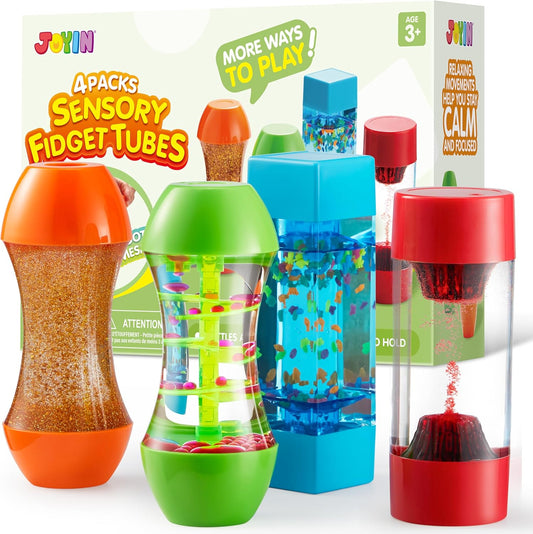HotJOYIN 4-Pack Fidget Tubes for Kids, Sensory Tubes, Stress Relief Toy, Speech Therapy, Calming Toys for Children with Autism, Calm Down Corner Classroom Supplies, Back to School Gifts for Toddlers