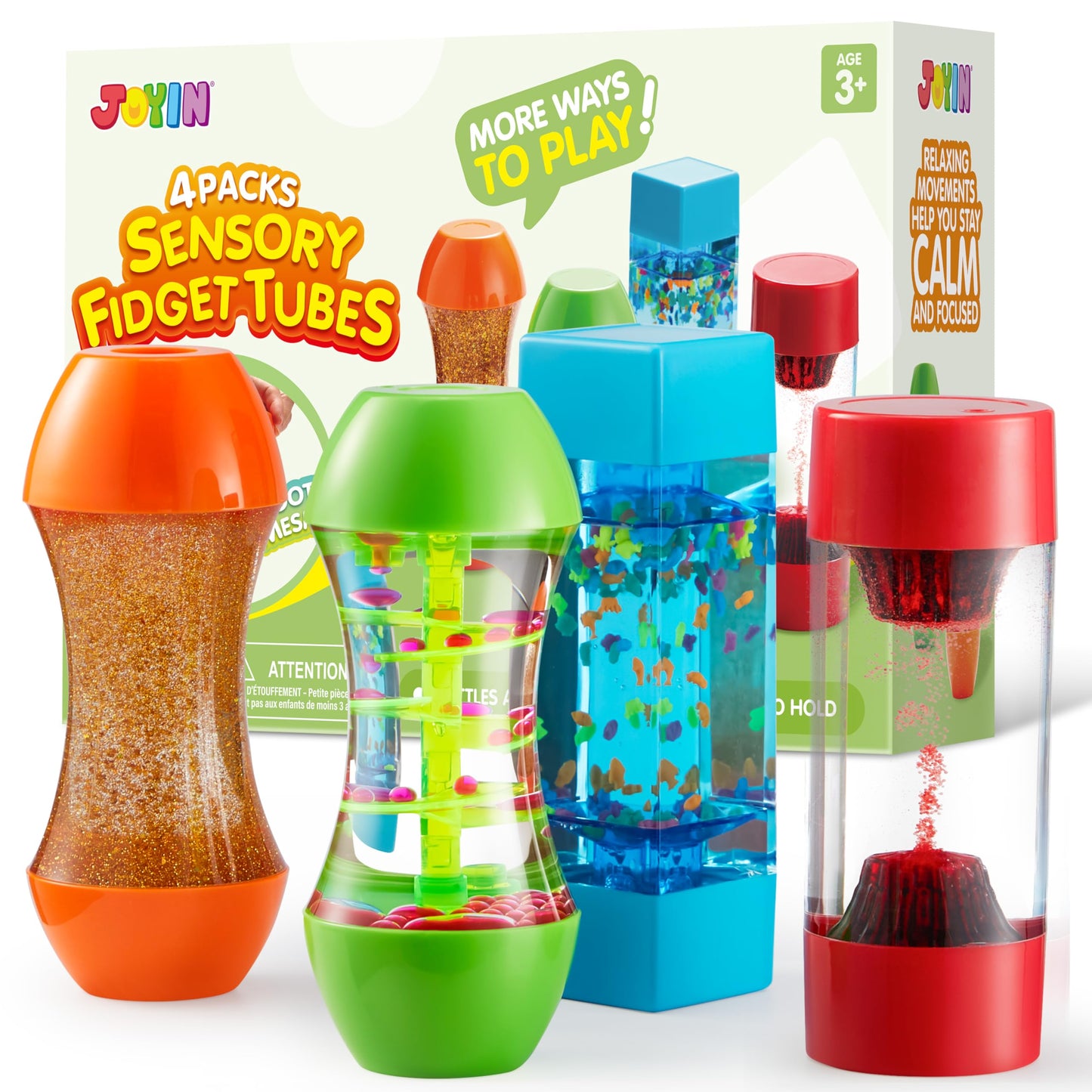 HotJOYIN 4-Pack Fidget Tubes for Kids, Sensory Tubes, Stress Relief Toy, Speech Therapy, Calming Toys for Children with Autism, Calm Down Corner Classroom Supplies, Back to School Gifts for Toddlers