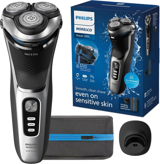 HotPhilips Norelco Shaver 3900 Series, Wet and Dry Electric Shaver, P-Cap, Travel Pouch, Charging Stand, Storm Blue, Model S3341/92
