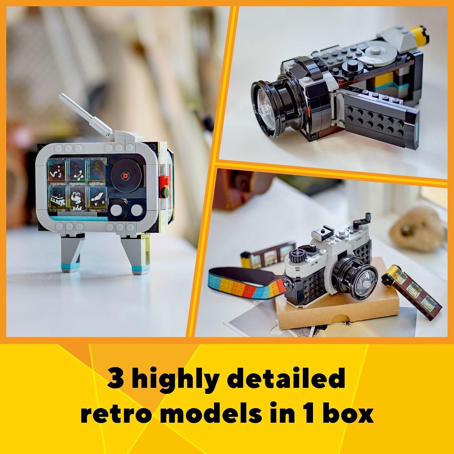 HotLEGO Creator 3 in 1 Retro Camera Toy, Transforms to Retro Video Camera or to TV Set, Photography Gift for Boys and Girls Ages 8 Years Old and Up Who Enjoy Creative Play, 31147