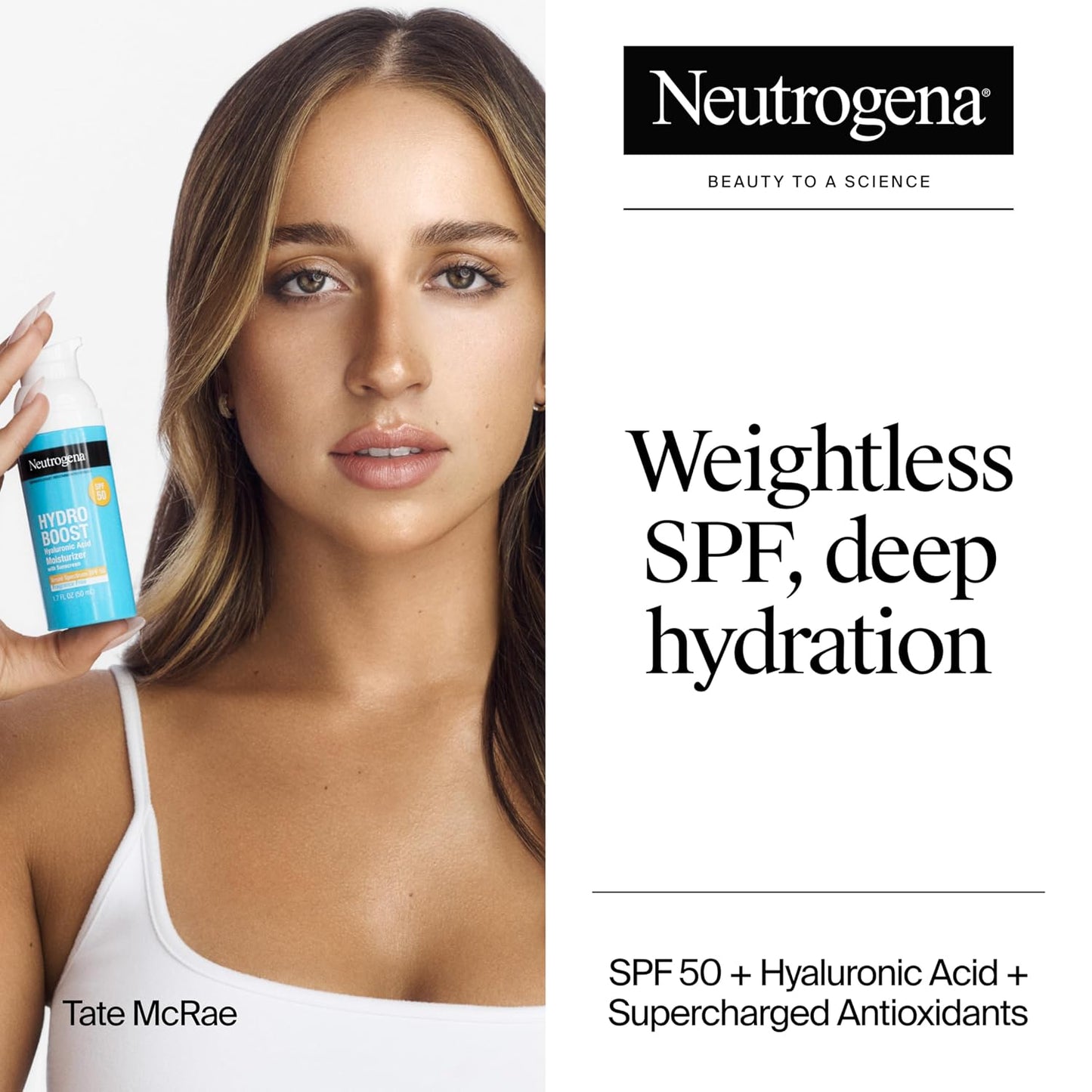 HotNeutrogena Hydro Boost Hyaluronic Acid Face Moisturizer with Broad Spectrum SPF 50 Sunscreen, Non-Greasy, Fragrance Free Daytime Facial Moisturizer to Hydrate & Soothe Dry Skin, 1.7 fl. oz