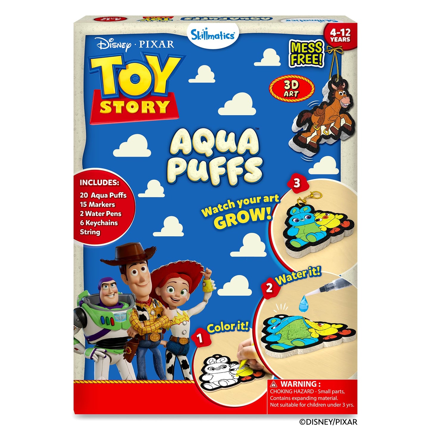 HotSkillmatics Aqua Puffs 3D Art Kit – Animals, Mess-Free Paint by Number Kit | DIY Keychains, Color Activity, Screen-Free Entertainment, Travel & Creative Gift for Girls & Boys Ages 4, 5, 6, 7, 8, 9, 10
