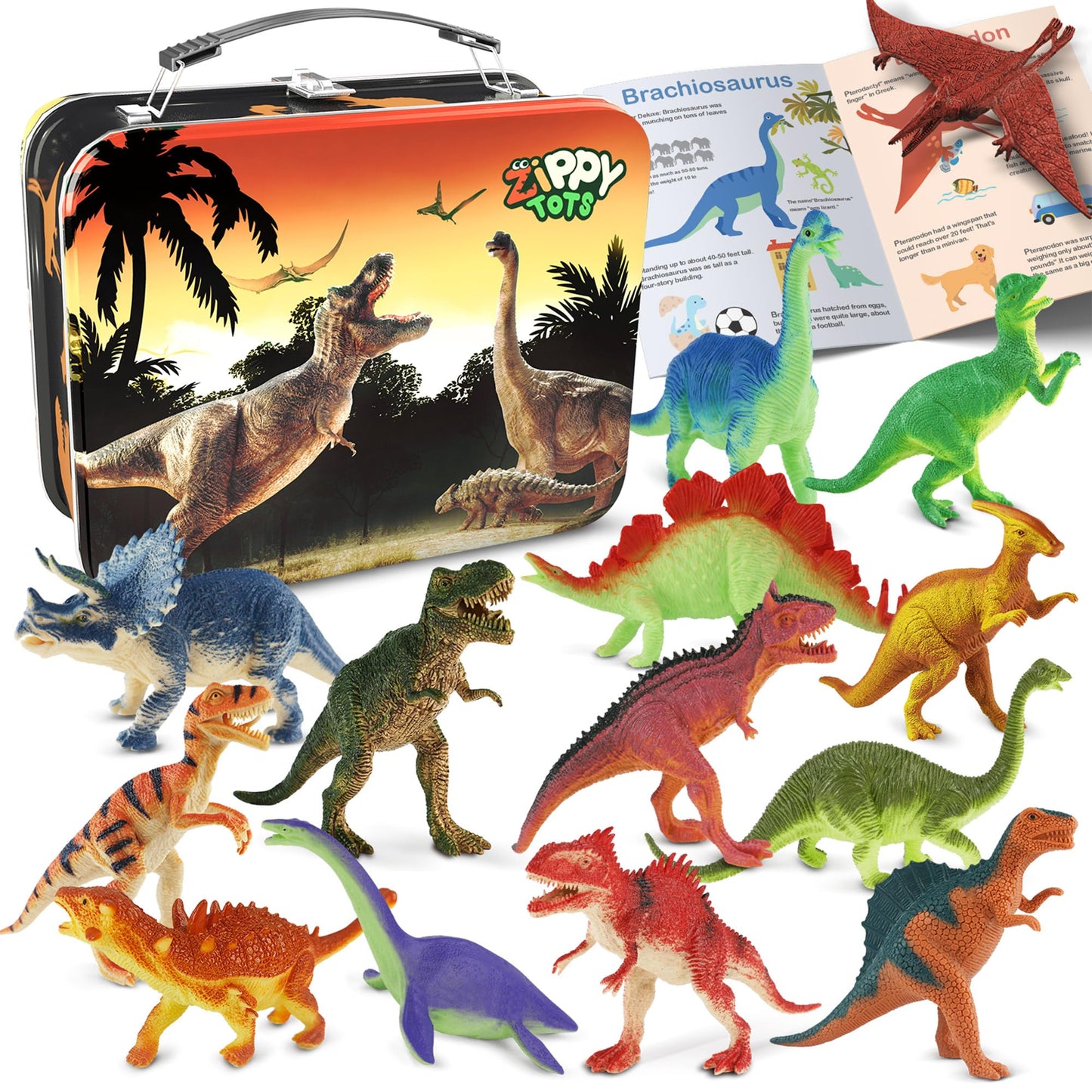 Hot Zippytots Dinosaur Toys for Kids 3-5, 10 PCS Realistic Plastic Dinosaur Figure Toy Set Including T-Rex, Stegosaurus, Spinosaurus, Ideal Gift for Toddle
