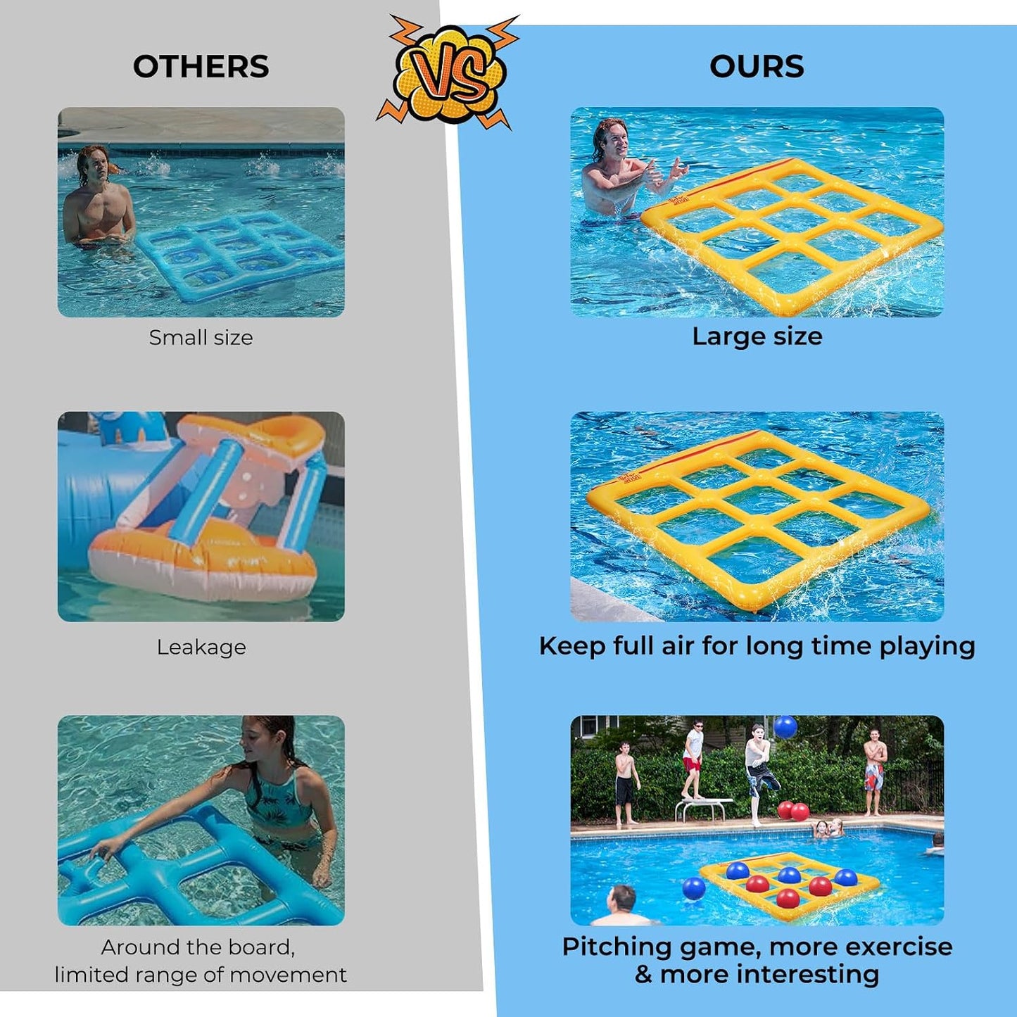 Hot TicTac Shot Pool Toys Games Set- Tic Tac Toe Inflatable Pool Toy with 10 Balls - for Adults Teens Kids 2-10 Players