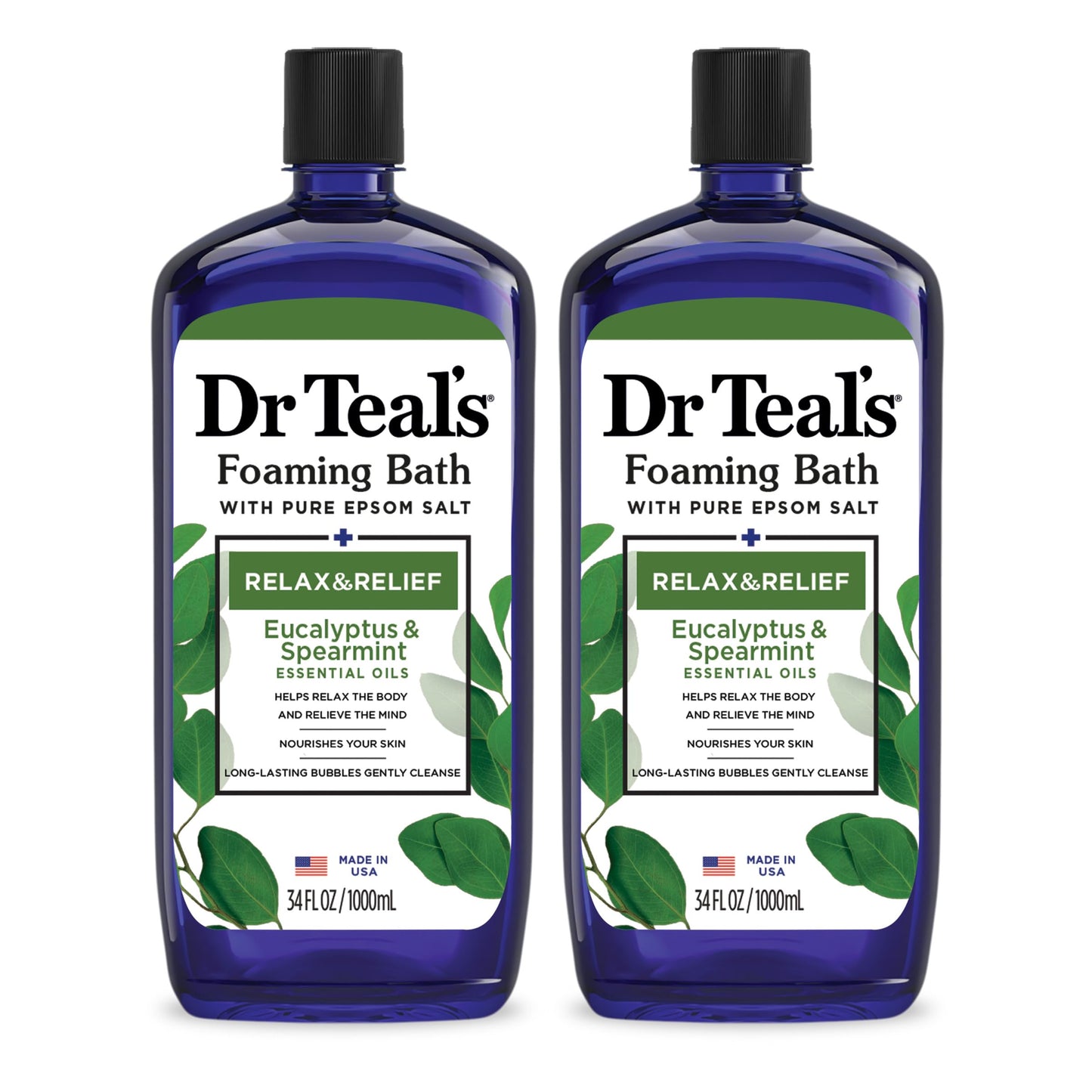 HotDr Teal's Foaming Bath with Pure Epsom Salt, Soothe & Sleep with Lavender, 34 fl oz (Pack of 2)