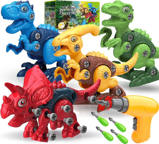 HotDinosaur Toys for 3, 4, 5, 6, 7 Year Old Boys, Take Apart Toys with Electric Drill for Kids, STEM Educational Construction Building Toy, Ideal Birthday Christmas Easter Gifts, Incl Tyrannosaurus Rex