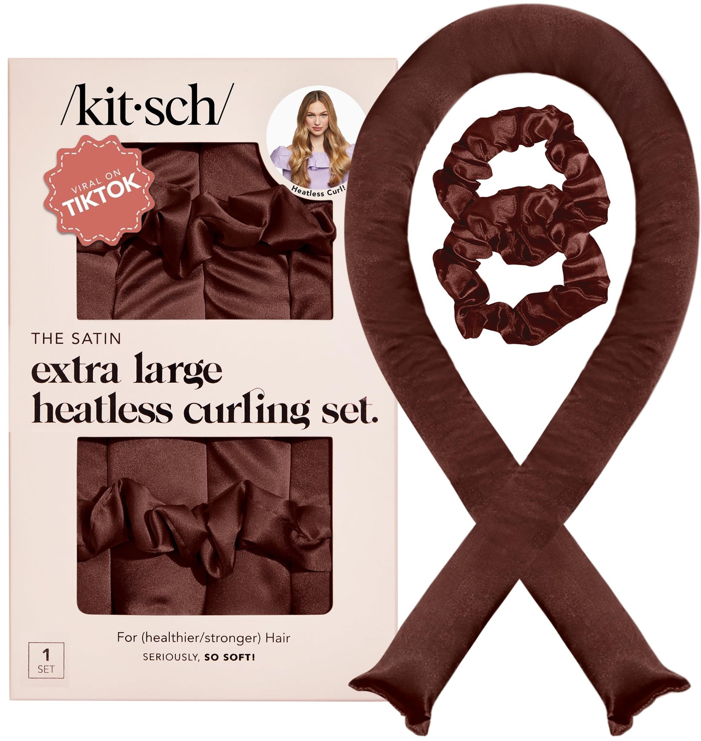 HotKitsch Satin Heatless Curls Overnight Set - Sunset Tie Dye | No Heat Damage Overnight Curls | Comfortable Frizz Free Hair Curlers To Sleep In with 34" Hair Waver & 2 Satin Scrunchies