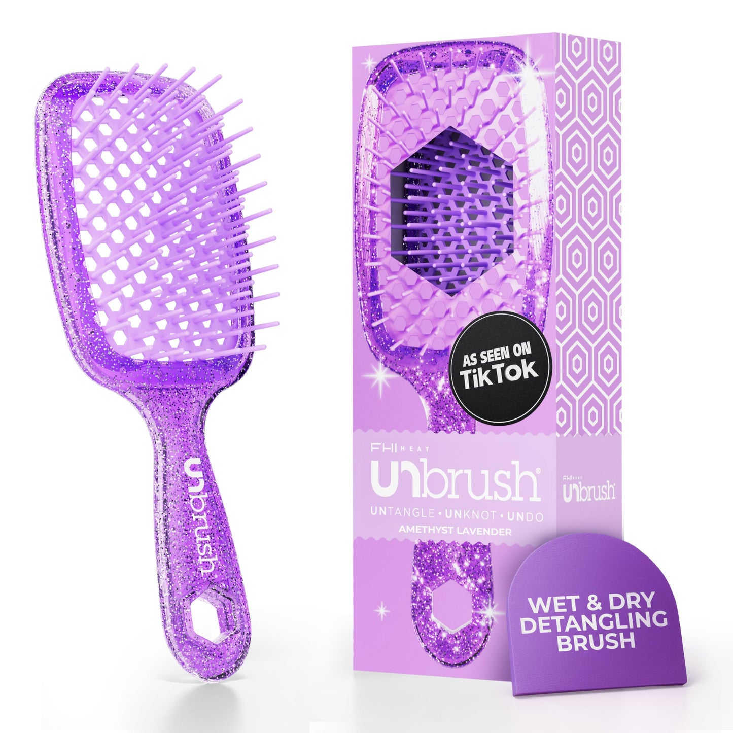 HotFHI Heat UNbrush Detangling Brush for Pain-Free Brushing on All Wet or Dry Hair Types — Durable DuoFlex Anti-Static Bristles, Lightweight Handle, Vented Hair Brush, Periwinkle Light Blue
