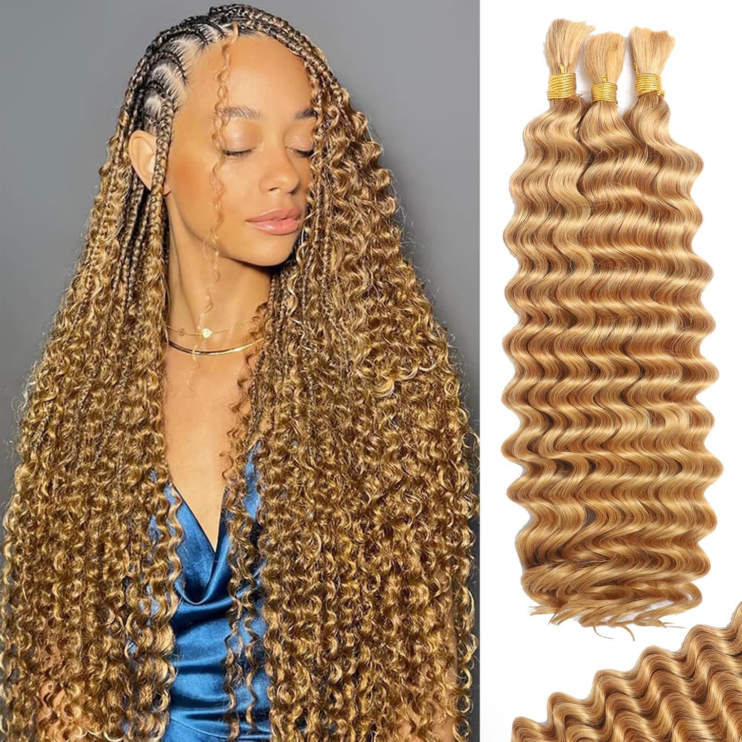 HotMOTFIN Human Braiding Hair for Boho Braids 20 Inch Curly Wave Bulk Bundles | 110g Boho Hair for Braiding, 12A 100% Virgin, Long-lasting, Tangle Free, Deep Wave, Knotless Bohemian Braid, Natural Color