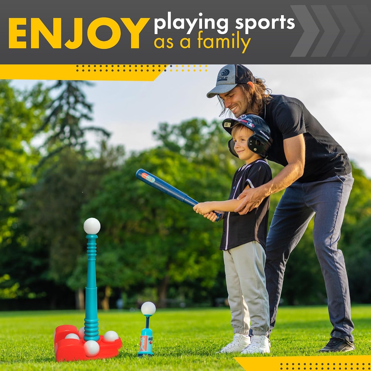 Hot T Ball Stand for Kids and Toddlers 1-3, 3-5, 5-8. Baseball Set Includes 6 Large Balls, an Adjustable Tball Batting Tee, and a Pitching Machine. Kids Bat and Ball, T-Ball Sets for Kids