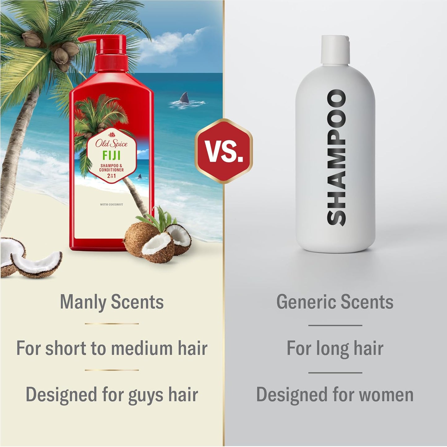 HotOld Spice Mens 2-in-1 Shampoo and Conditioner Set, Fiji, Coconut & Tropical Wood Scent, For All Hair Types, Healthier, Fuller, Moisturized Looking Hair, 21.9 fl oz Each, Twin Pack