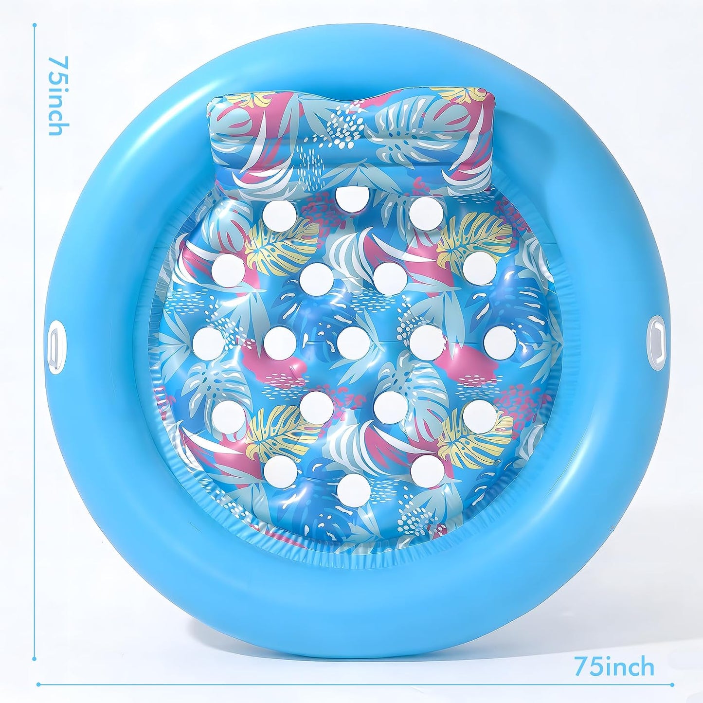 Hot Pool Floats Adult Heavy Duty, OKSUWATER 75" x 75" Giant Inflatable Pool Float with Removable Pillow & Handles, Tanning Pool Lounger Floaties Bed for Swimming Pool Beach Outdoor Summer Party (Blue-XL)