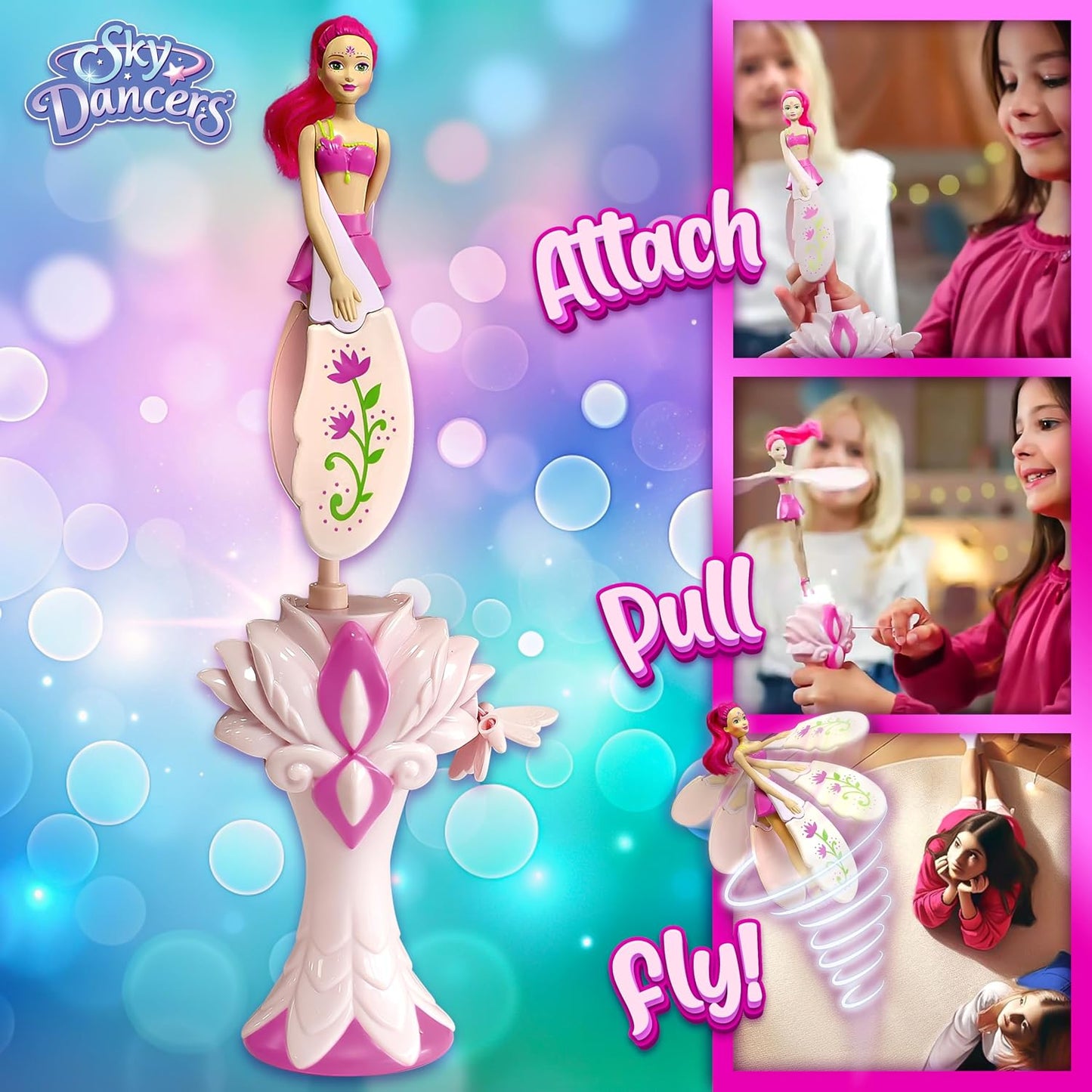 Hot Sky Dancers Flying Doll – Fuchsia Fantasy | Original 90s Throwback Toy that Really Flies | Pull-String Powered, No Batteries Needed | Magical Gift for Girls & Boys Ages 6+