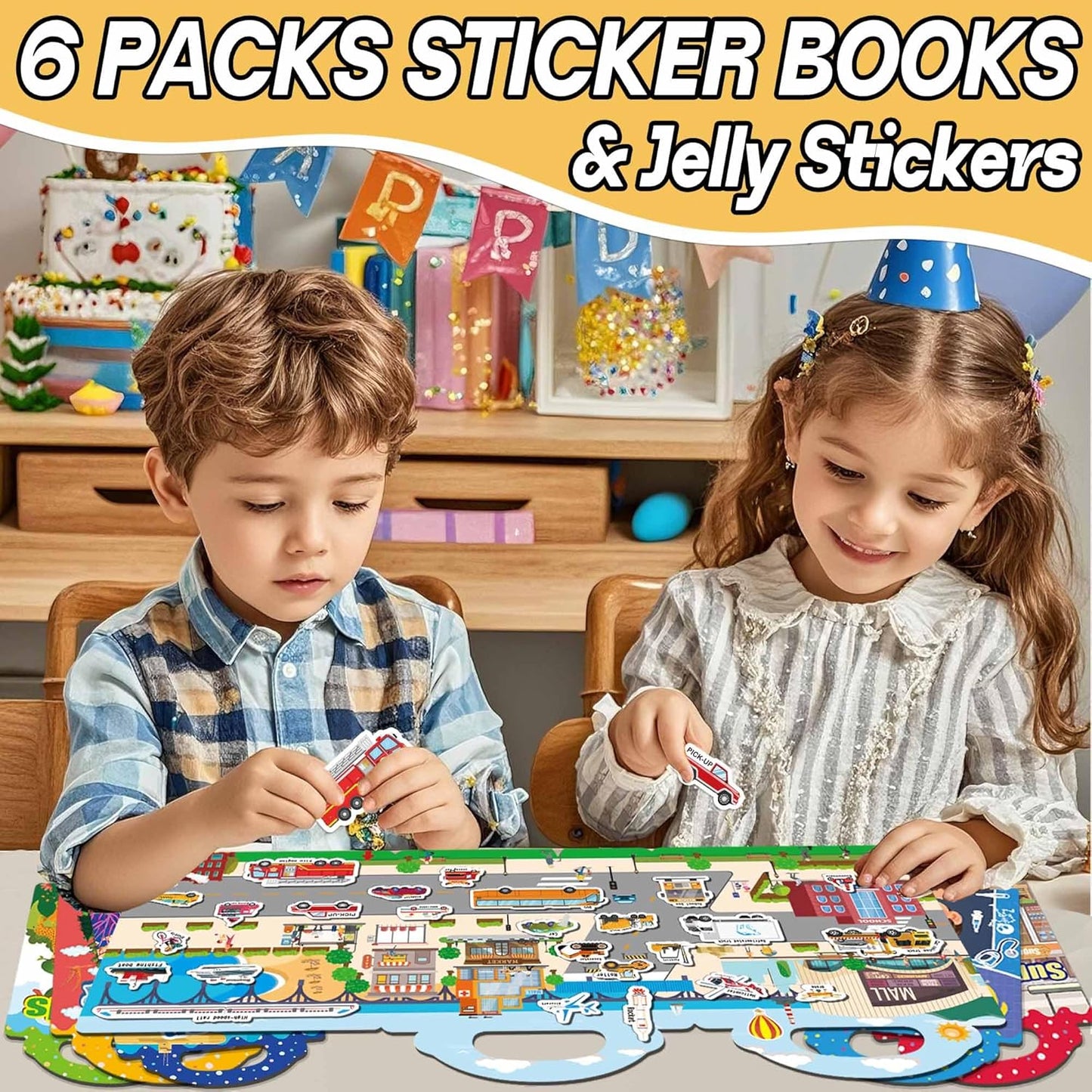 HotiGetooy 6 Sets Reusable Sticker Book for Toddlers 1-3, Jelly Sticker Books for Toddlers 2-4 Years, Toddler Travel Toys for Kids 2 3 4 Year Old Girls Boys