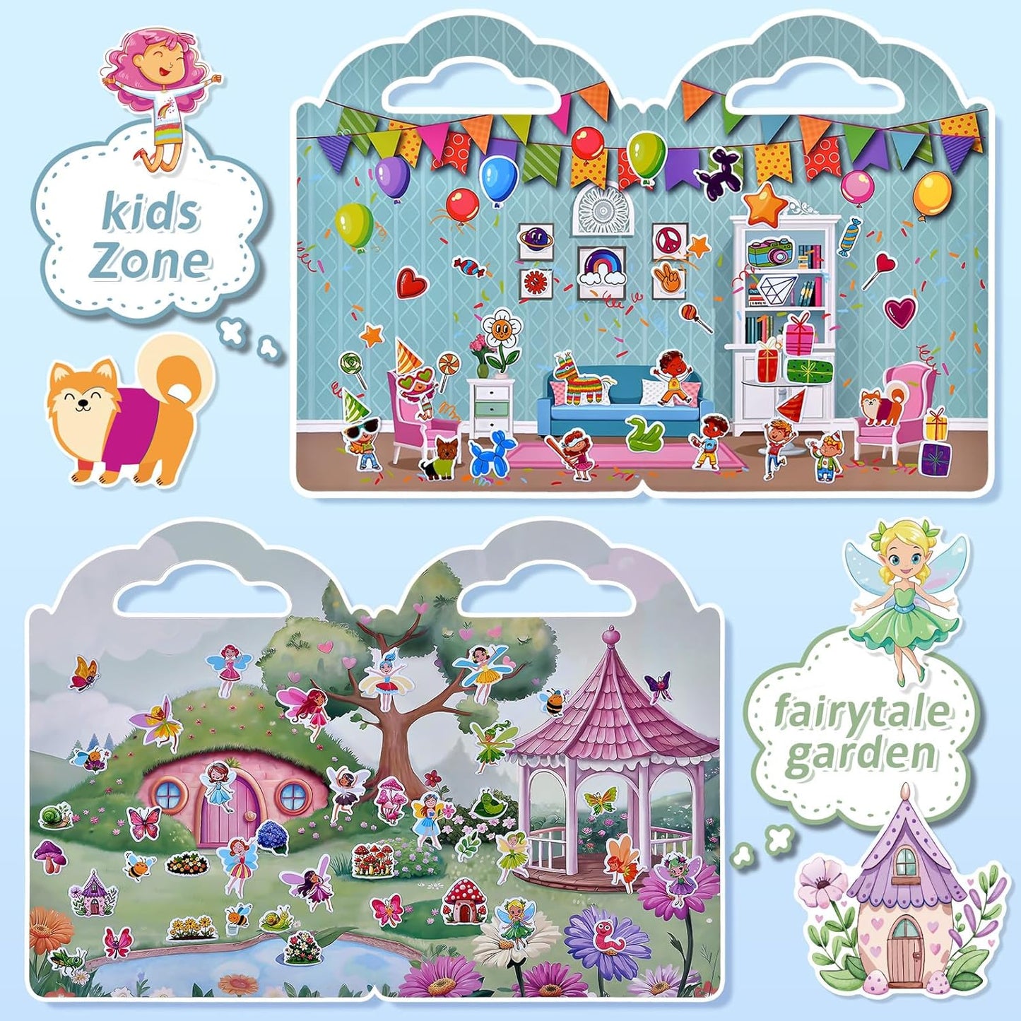 Hot6 Set (260pcs) Puffy Sticker Books Activity for Girls, Reusable Stickers Book, Fairytale+Garden+Princess Party+Mermaid+Kids Zone+Girls' Shop, Travel Book for Kids Ages 3+