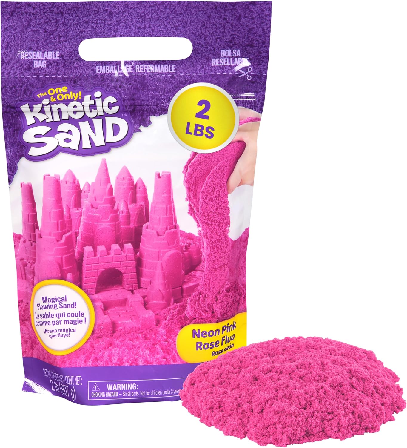 Hot Kinetic Sand 2lb Pink, Moldable Play Sand Sensory Toys, Ages 3+ | Squish, Mold, Shape & Flow Play Sand, Resealable Bag for Easy Storage, Creative Open-Ended Play, Birthday Gifts for Kids