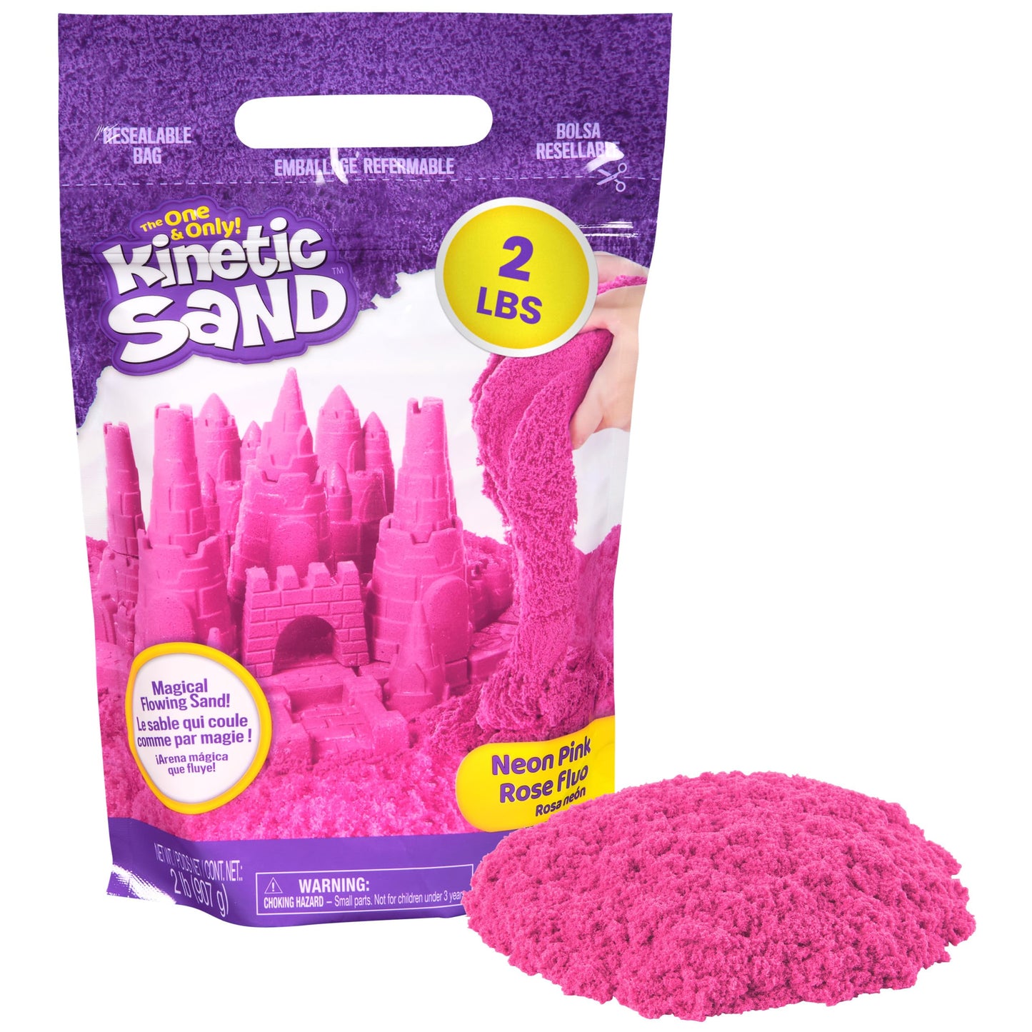 Hot Kinetic Sand 2lb Pink, Moldable Play Sand Sensory Toys, Ages 3+ | Squish, Mold, Shape & Flow Play Sand, Resealable Bag for Easy Storage, Creative Open-Ended Play, Birthday Gifts for Kids